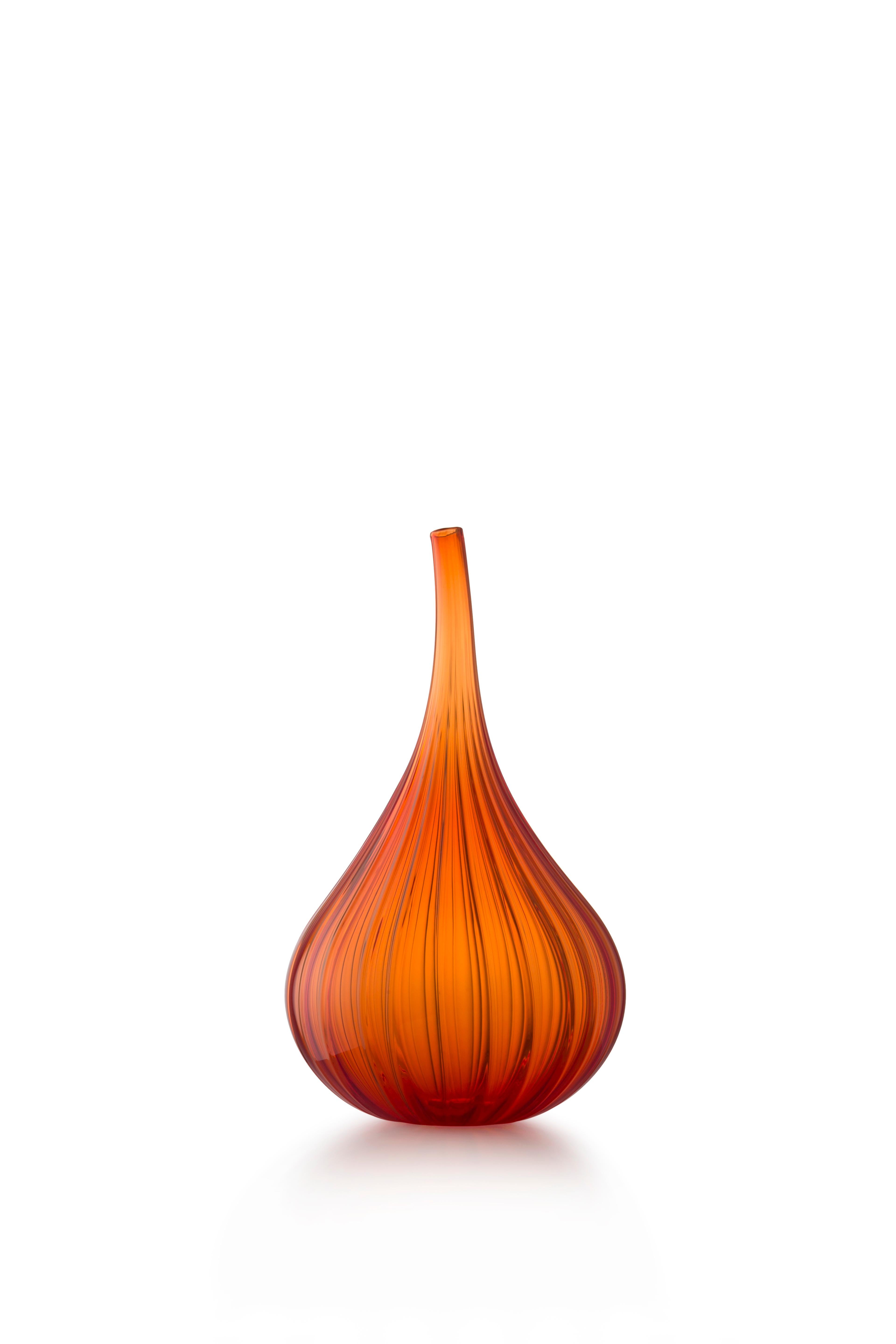 For Sale: Orange (19124) Medium Drops Lucido Vase in Murano Glass by Renzo Stellon