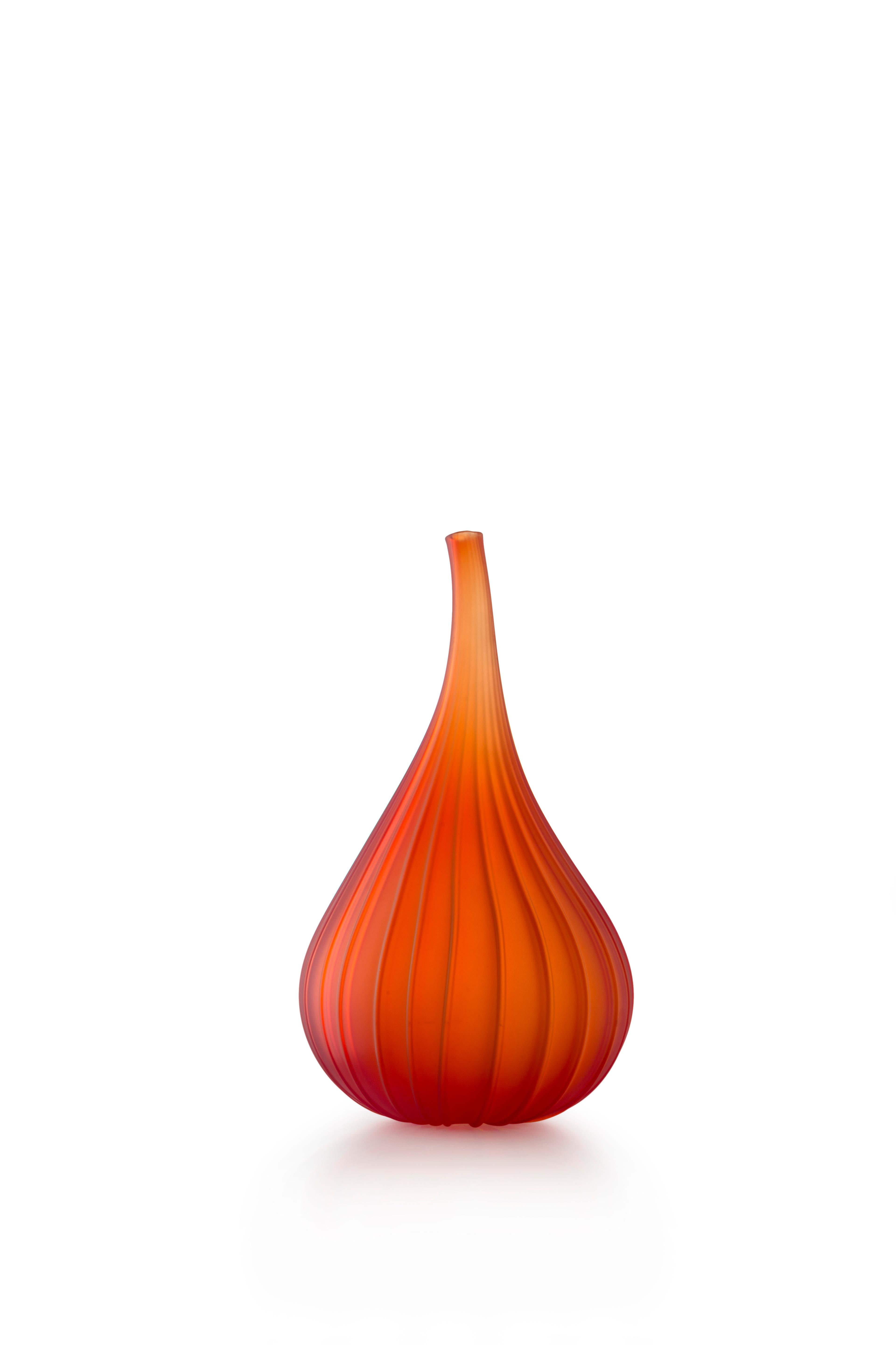 Orange (19140) Medium Drops Satinato Vase in Murano Glass by Renzo Stellon