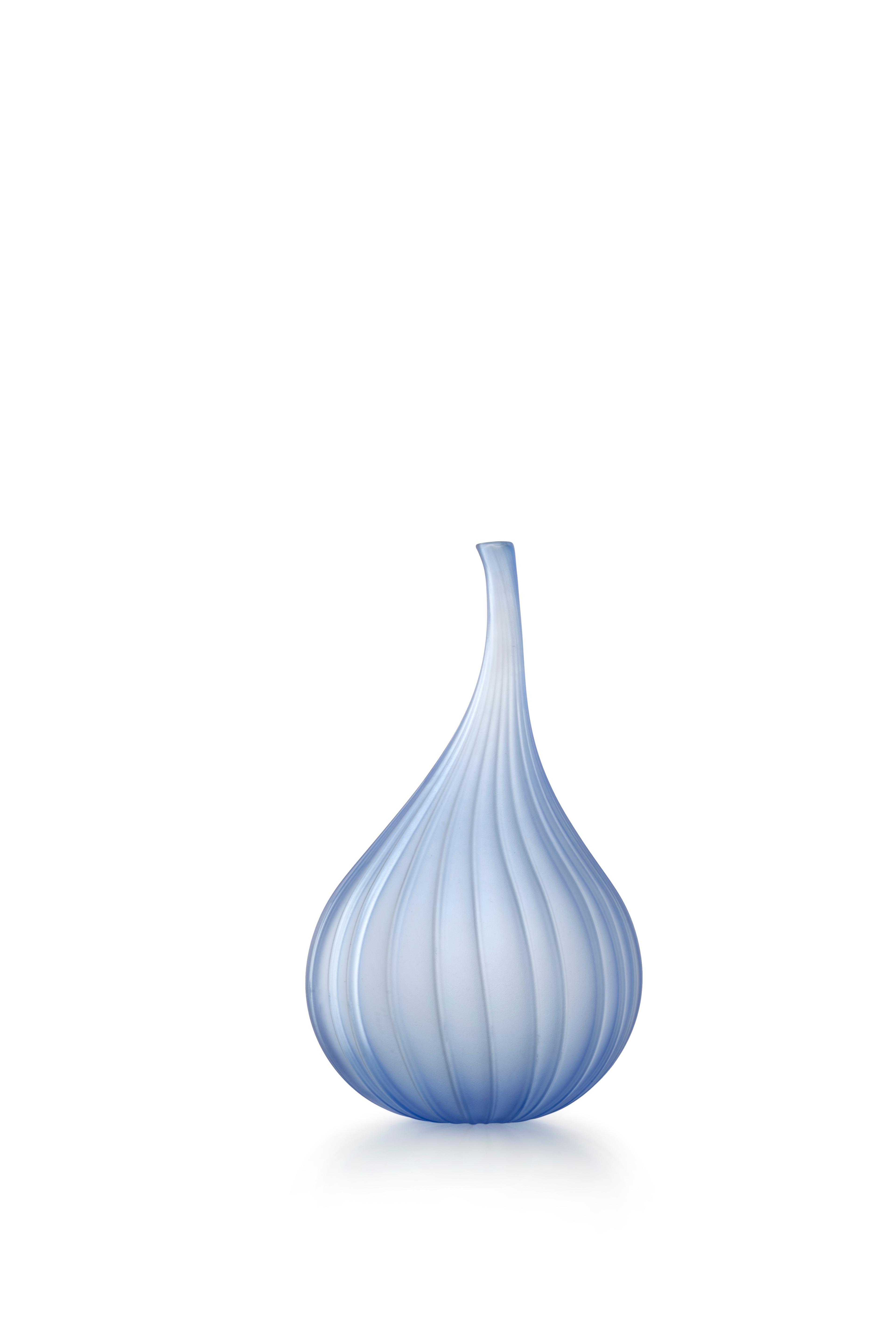 Blue (19152) Medium Drops Satinato Vase in Murano Glass by Renzo Stellon