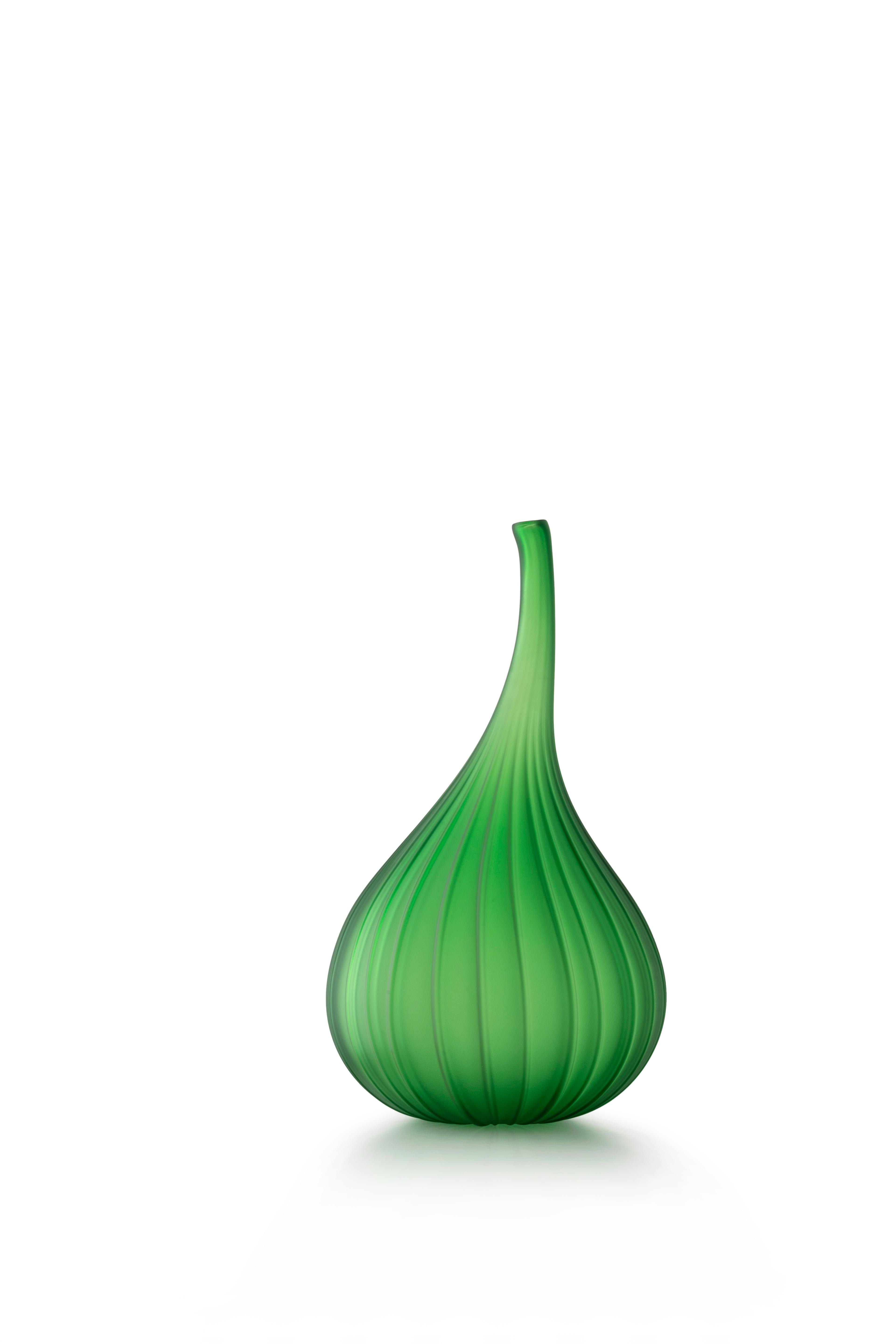 Green (19174) Medium Drops Satinato Vase in Murano Glass by Renzo Stellon