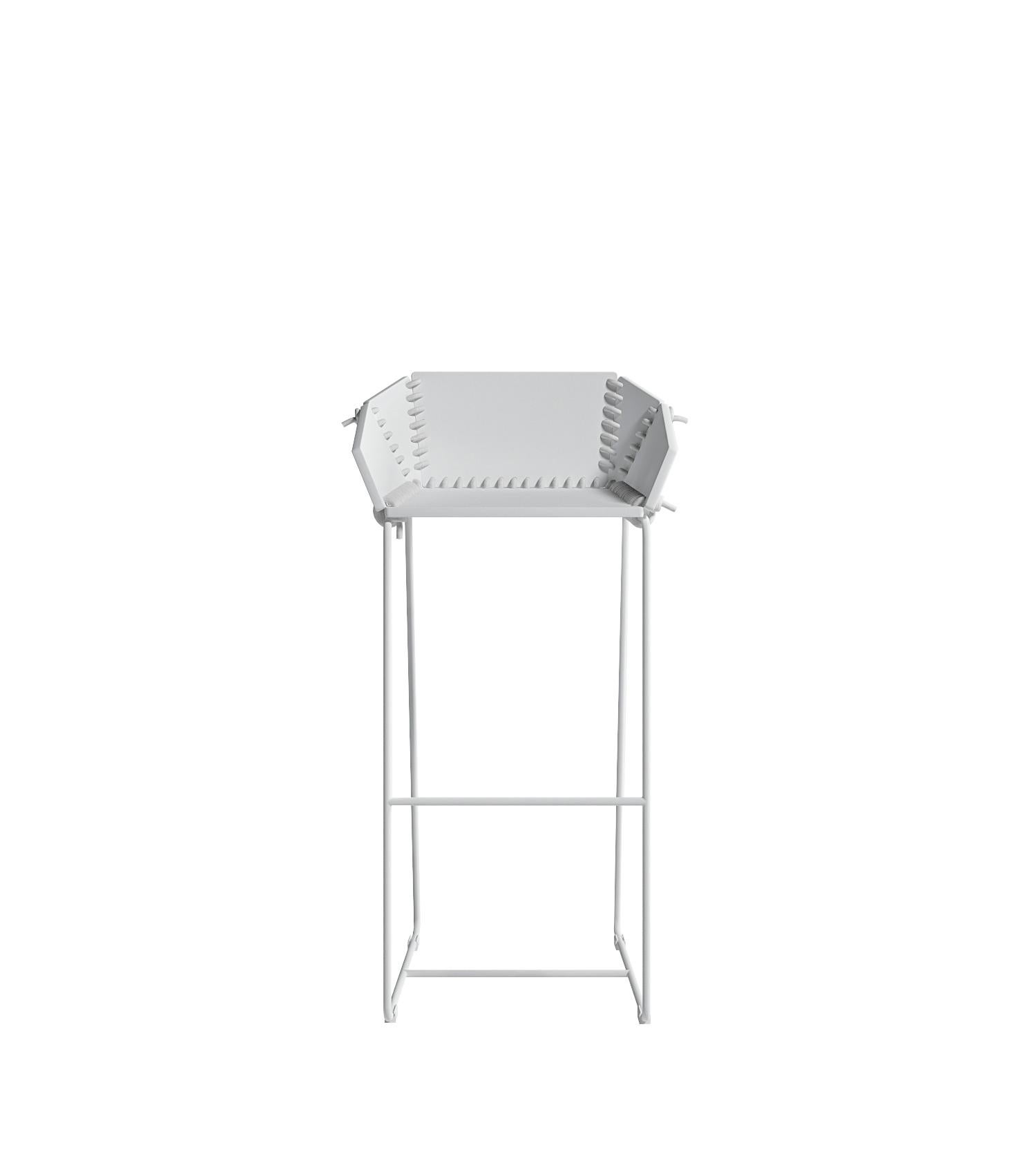 For Sale: White (RAL9016/whiterope.jpg) Gandia Blasco Textile Stool with Backrest in Steel by Ana Llobet 2
