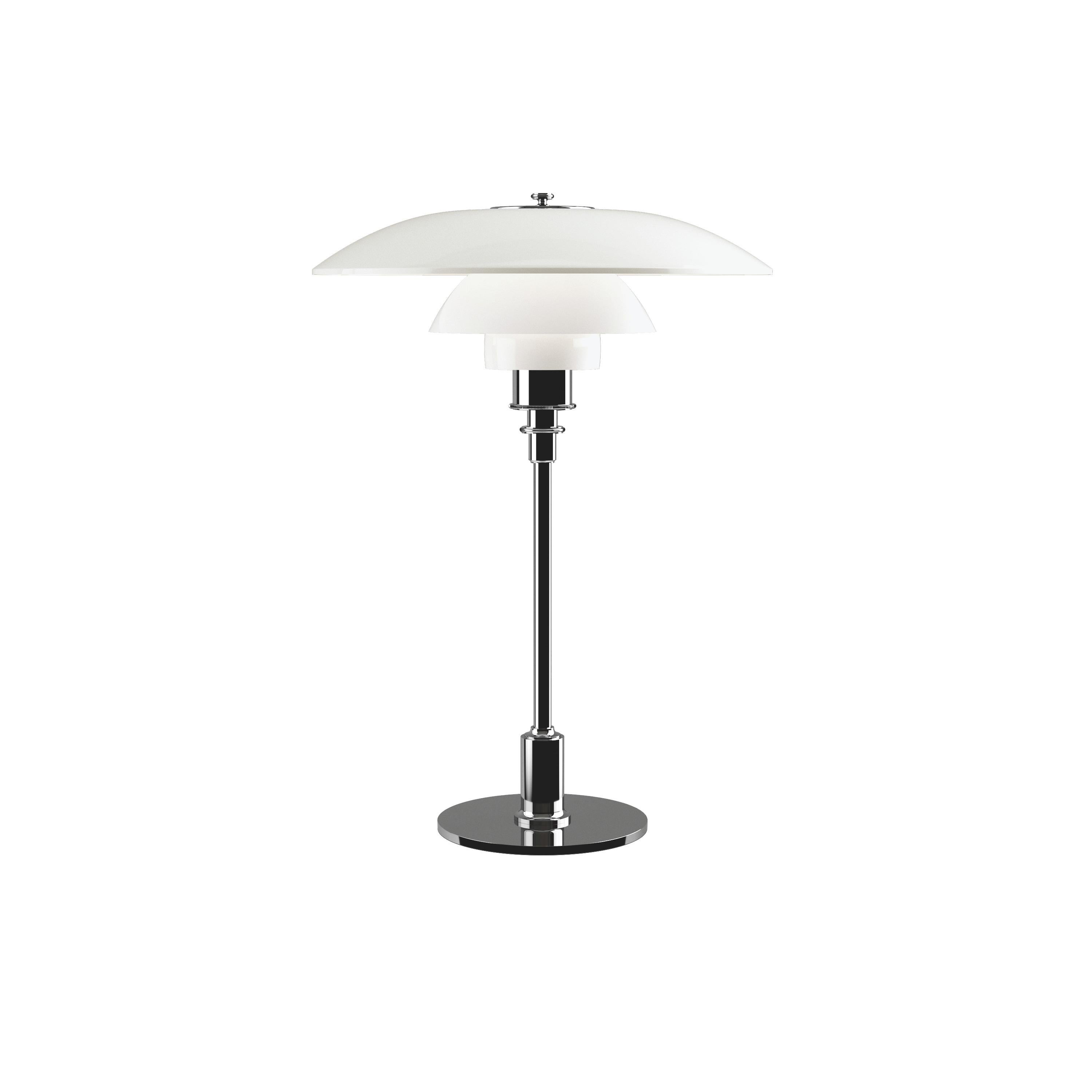 En vente : Silver (chrome.jpg) Lampe de table en verre Louis Poulsen PH 3½-2½ Poul Henningsen