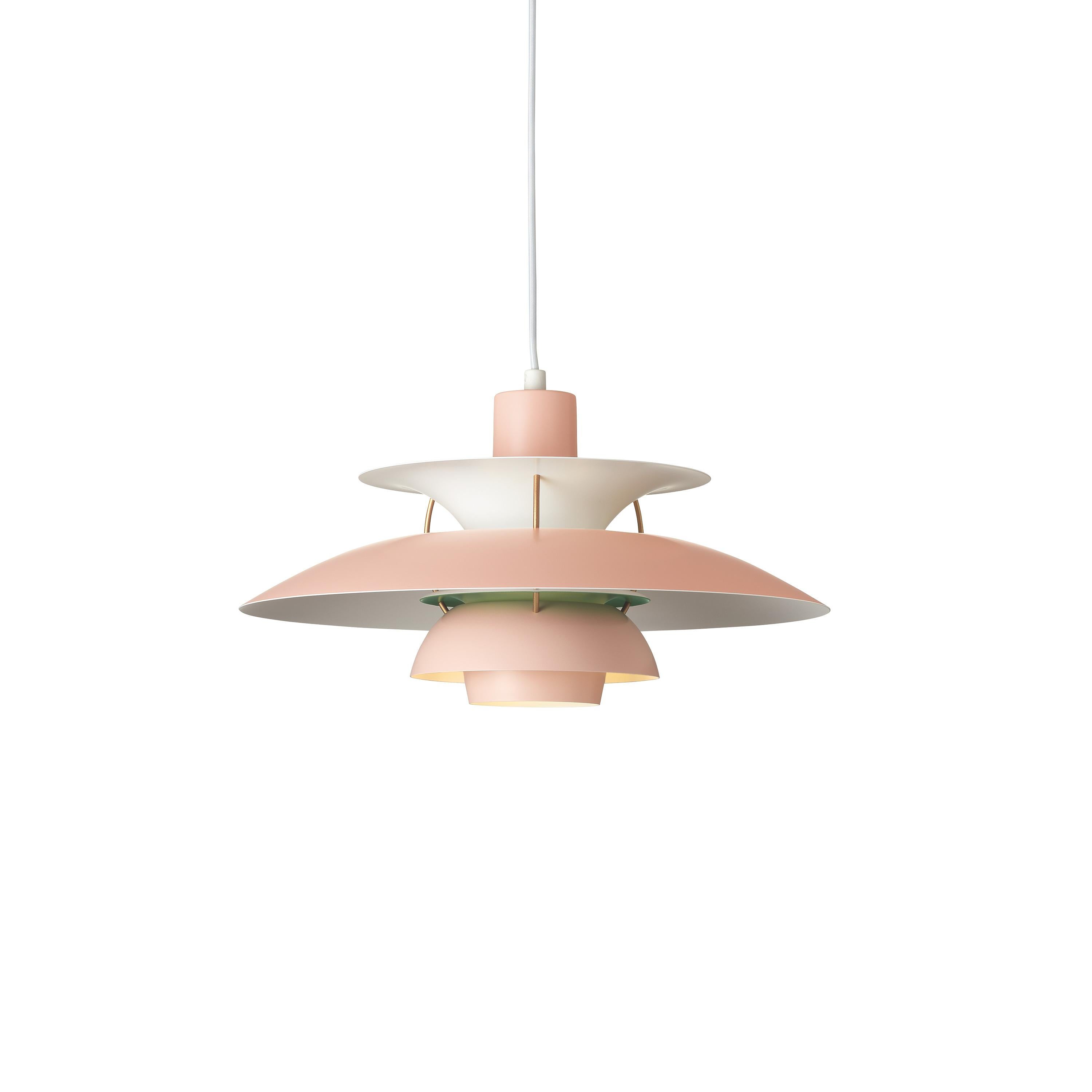 En vente : Pink (pale rose.jpg) Lampe à suspension PH 5 Louis Poulsen par Poul Henningsen