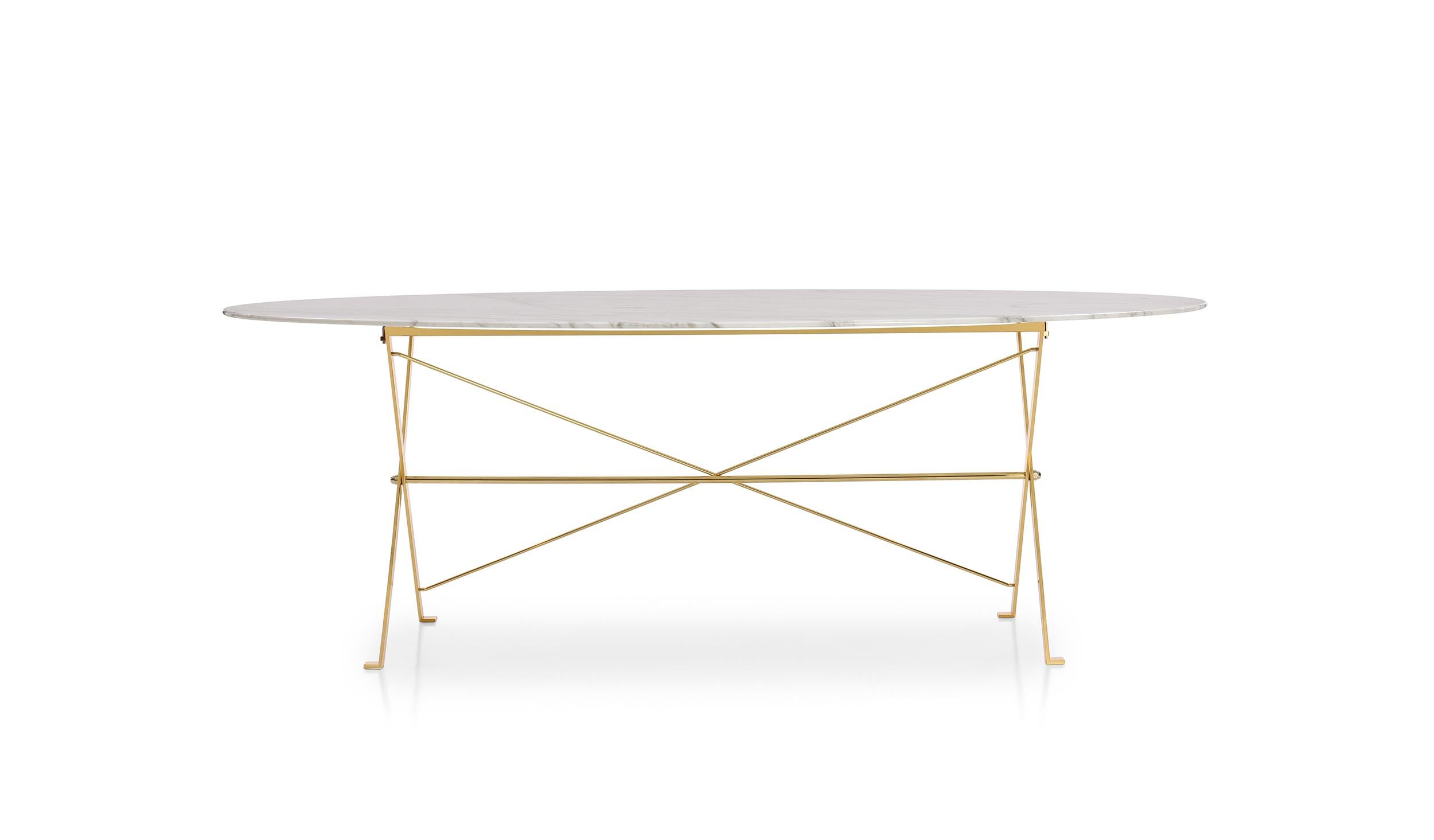 For Sale: Beige (0184P Glossy Calacatta White) Azucena Large Cavalletto Oval Table By Luigi Caccia Dominioni