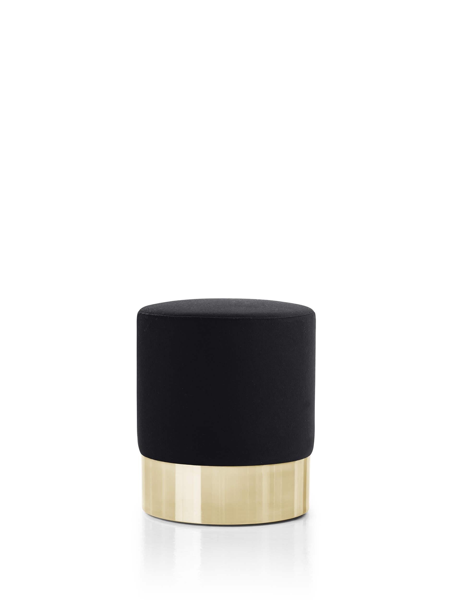 For Sale: Black (MOHAIR/D VELVET BLACK -2971150) Azucena Cilindro Ottoman Brass Finish by Luigi Caccia Dominioni