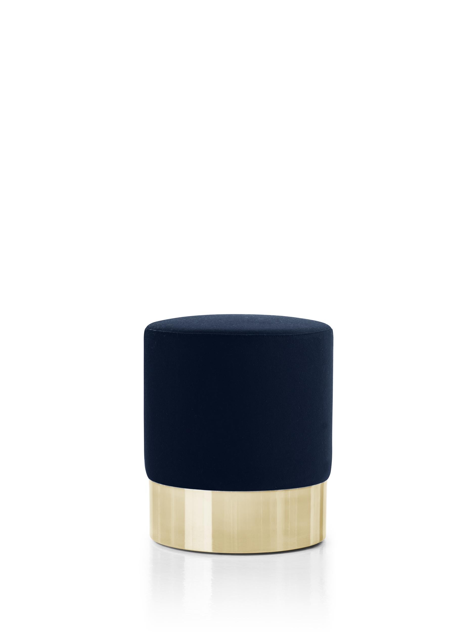 For Sale: Blue (MOHAIR/D VELVET BLUE 2971800) Azucena Cilindro Ottoman Brass Finish by Luigi Caccia Dominioni