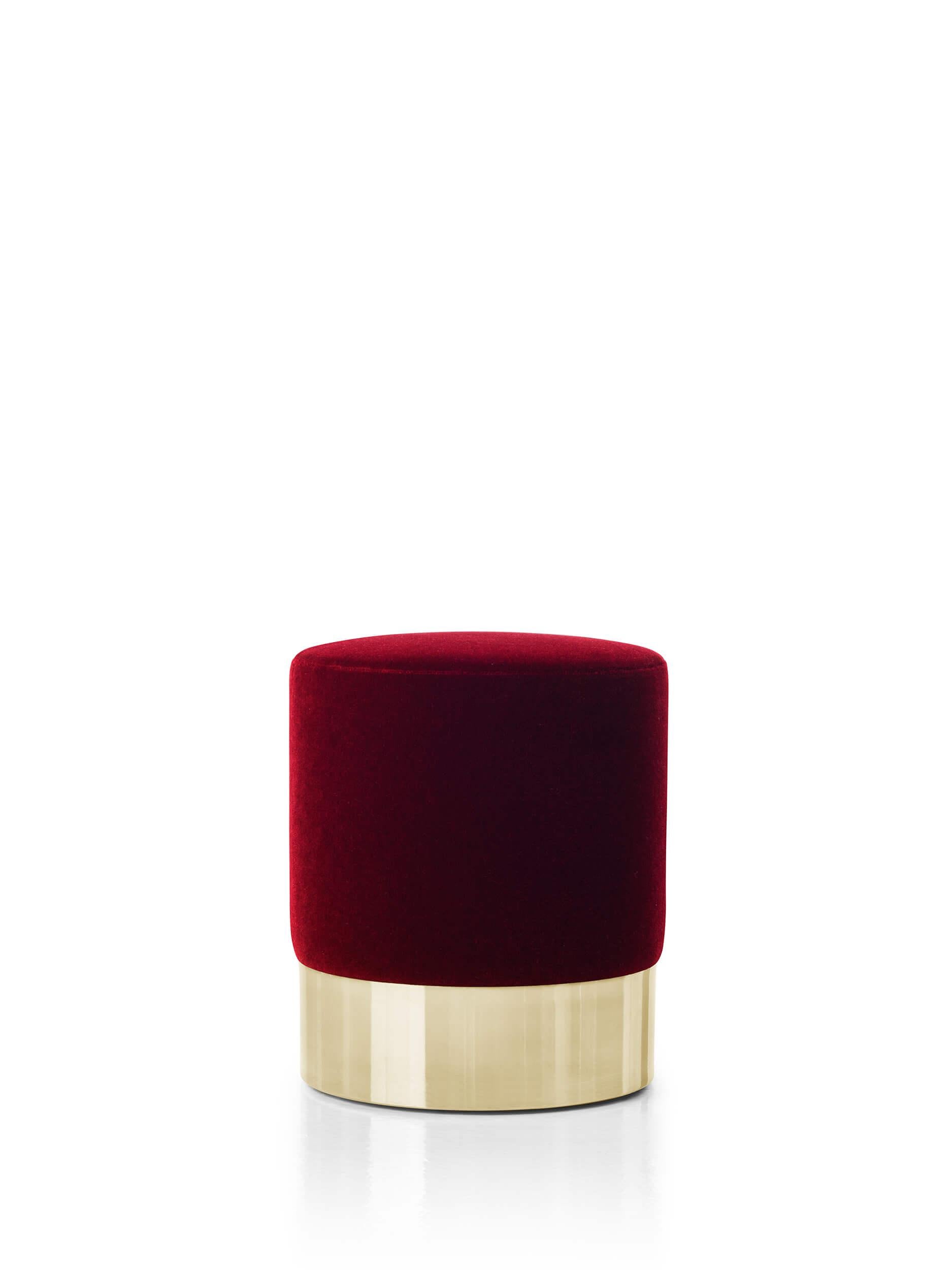 For Sale: Red (MOHAIR/D VELVET BORDEAUX 2971700) Azucena Cilindro Ottoman Brass Finish by Luigi Caccia Dominioni