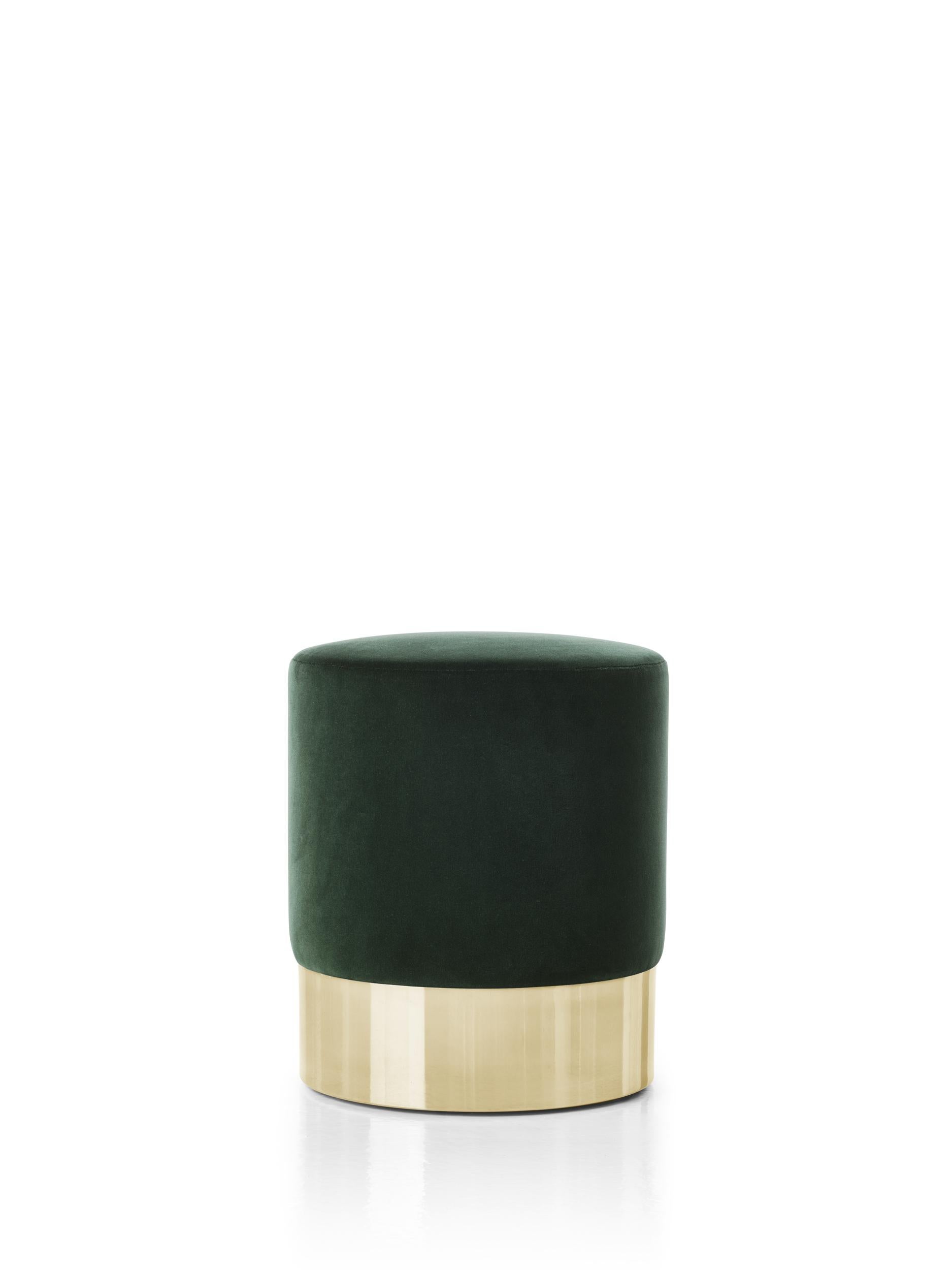 For Sale: Green (MOHAIR/D VELVET DARK GREEN - 2971400) Azucena Cilindro Ottoman Brass Finish by Luigi Caccia Dominioni