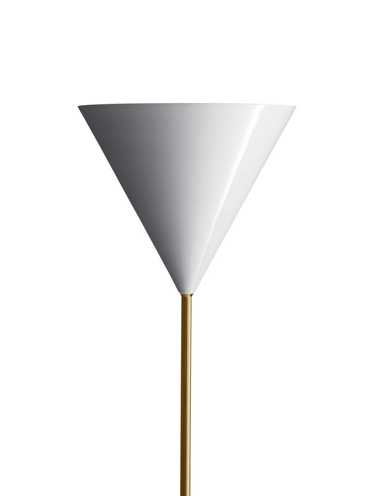 For Sale: Brown (0580T - Brass Finish) Azucena Imbuto Floor Lamp in White Cone by Luigi Caccia Dominioni 2