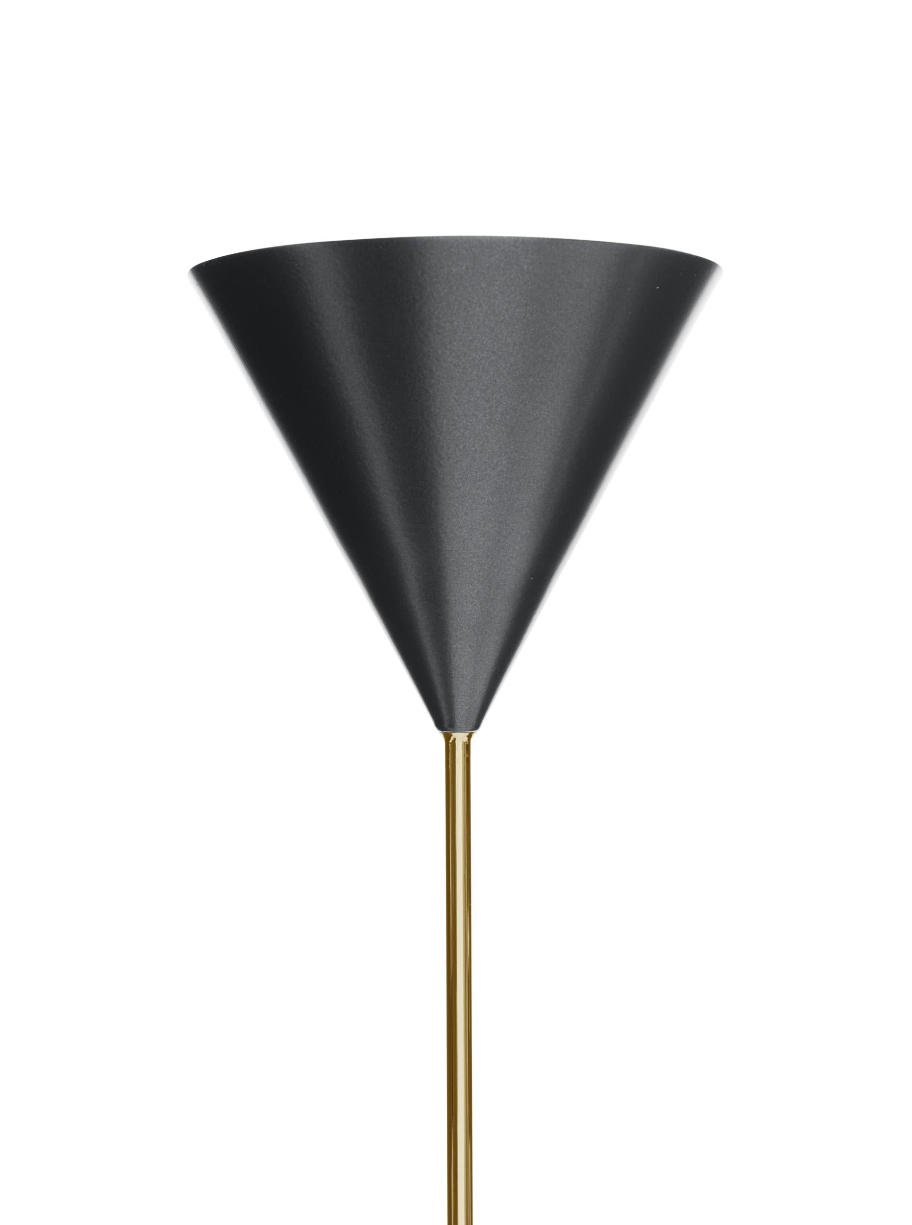 For Sale: Brown (0580T - Brass Finish) Azucena Imbuto Floor Lamp in Black Cone by Luigi Caccia Dominioni 2