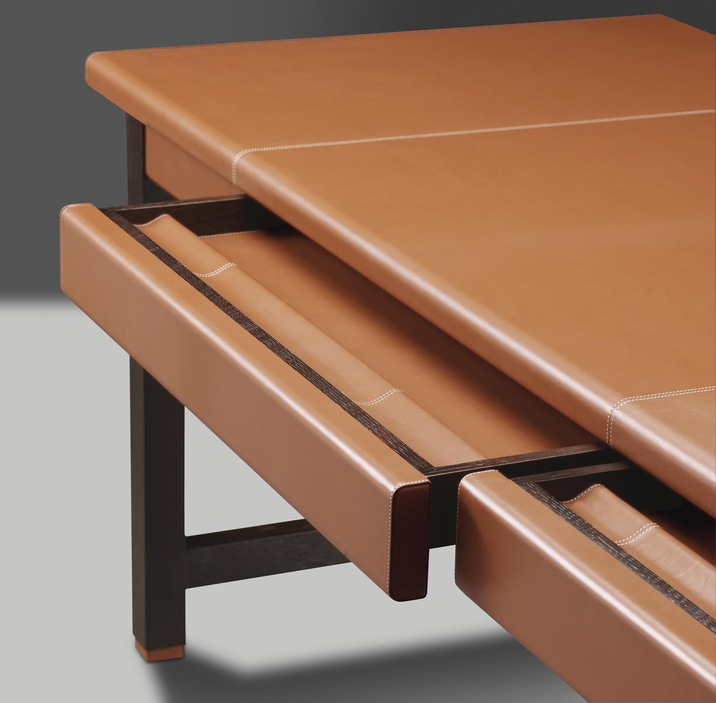 For Sale: Brown (smooth leather cognac.jpg) Promemoria Ernest Writing Desk in Leather and Wood by Romeo Sozzi 4