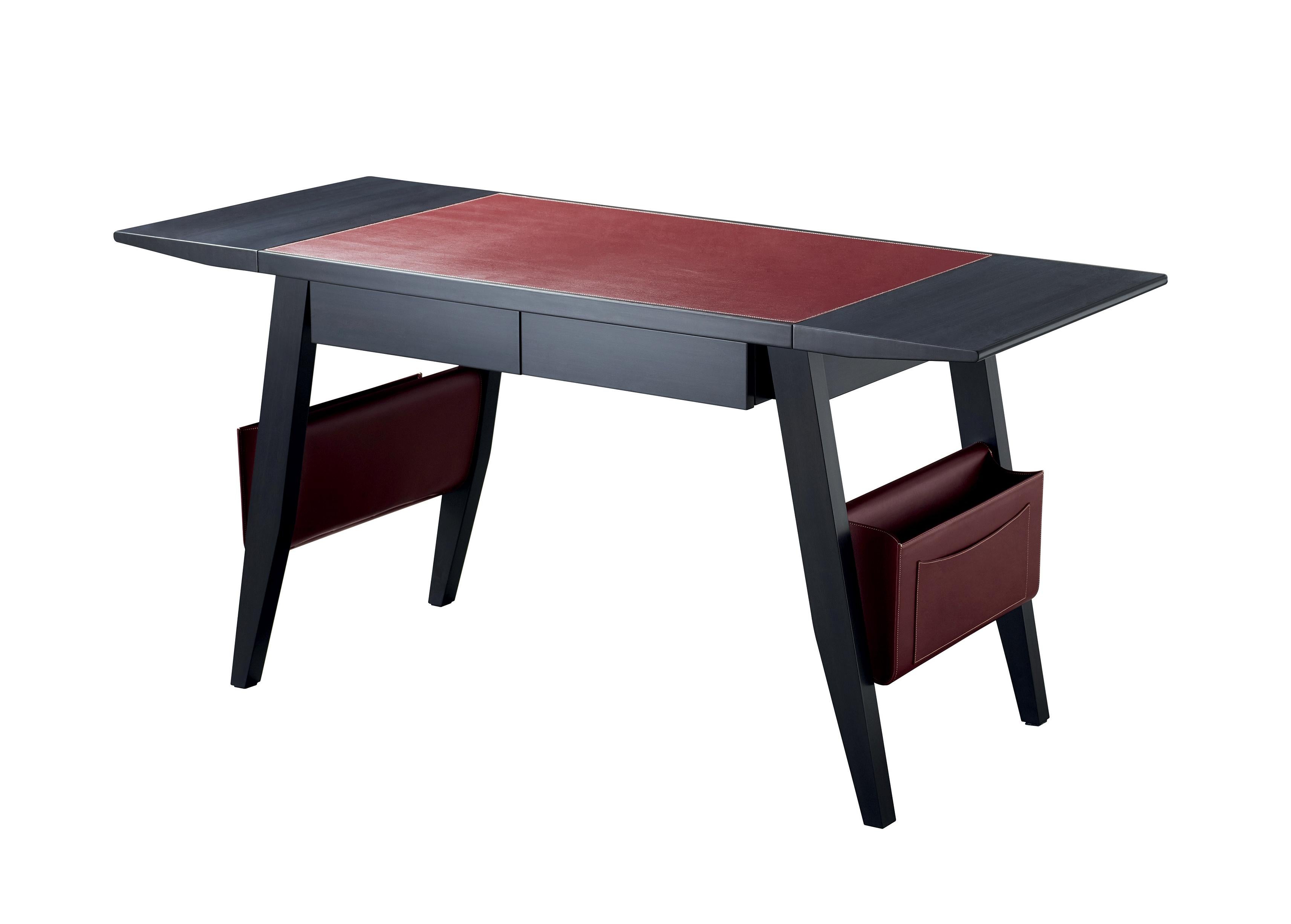 For Sale: Red (smooth leather rosso rubino.jpg) Promemoria Isaac Writing Desk in Leather and Wood by Romeo Sozzi 2