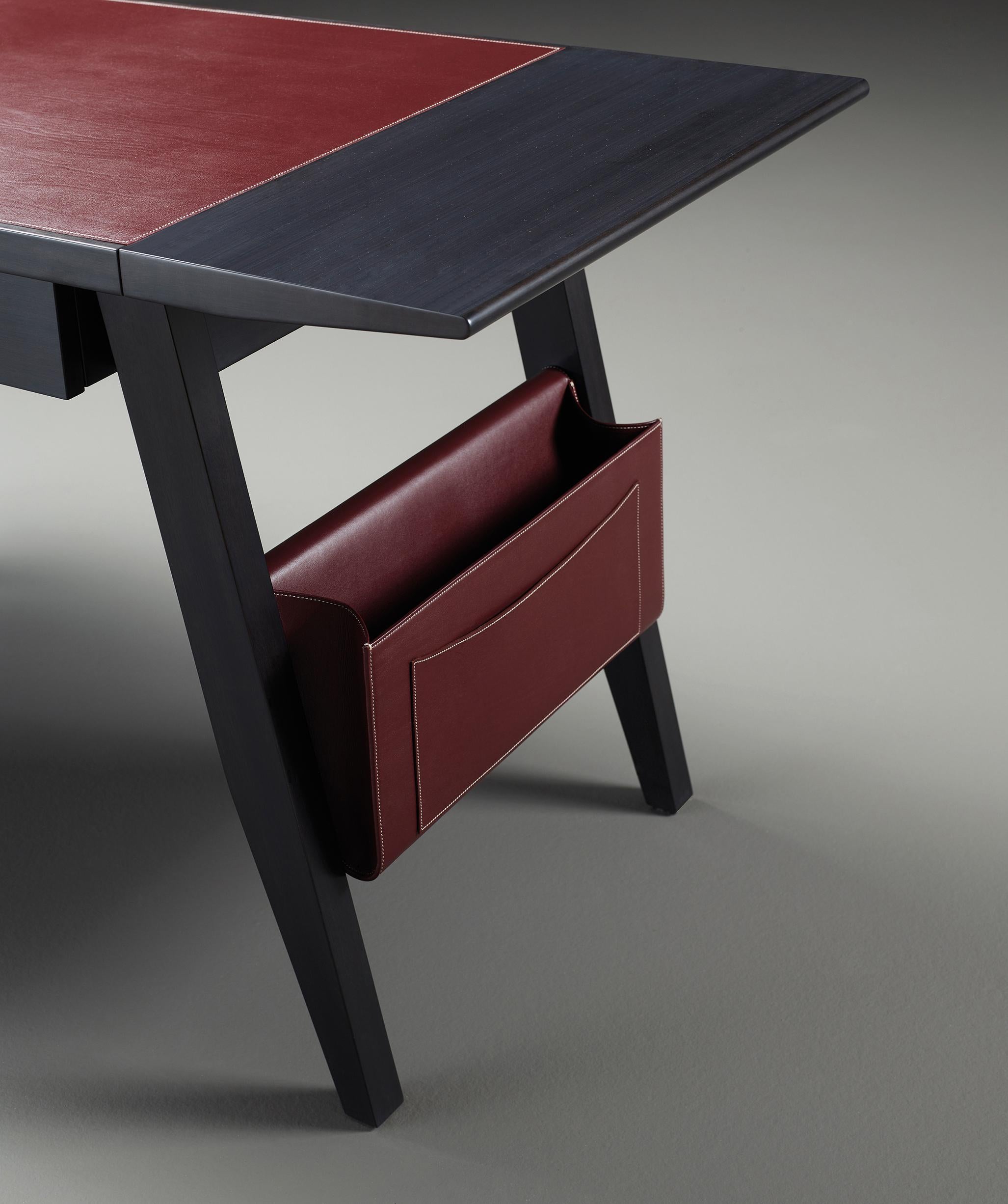 For Sale: Red (smooth leather rosso rubino.jpg) Promemoria Isaac Writing Desk in Leather and Wood by Romeo Sozzi 3