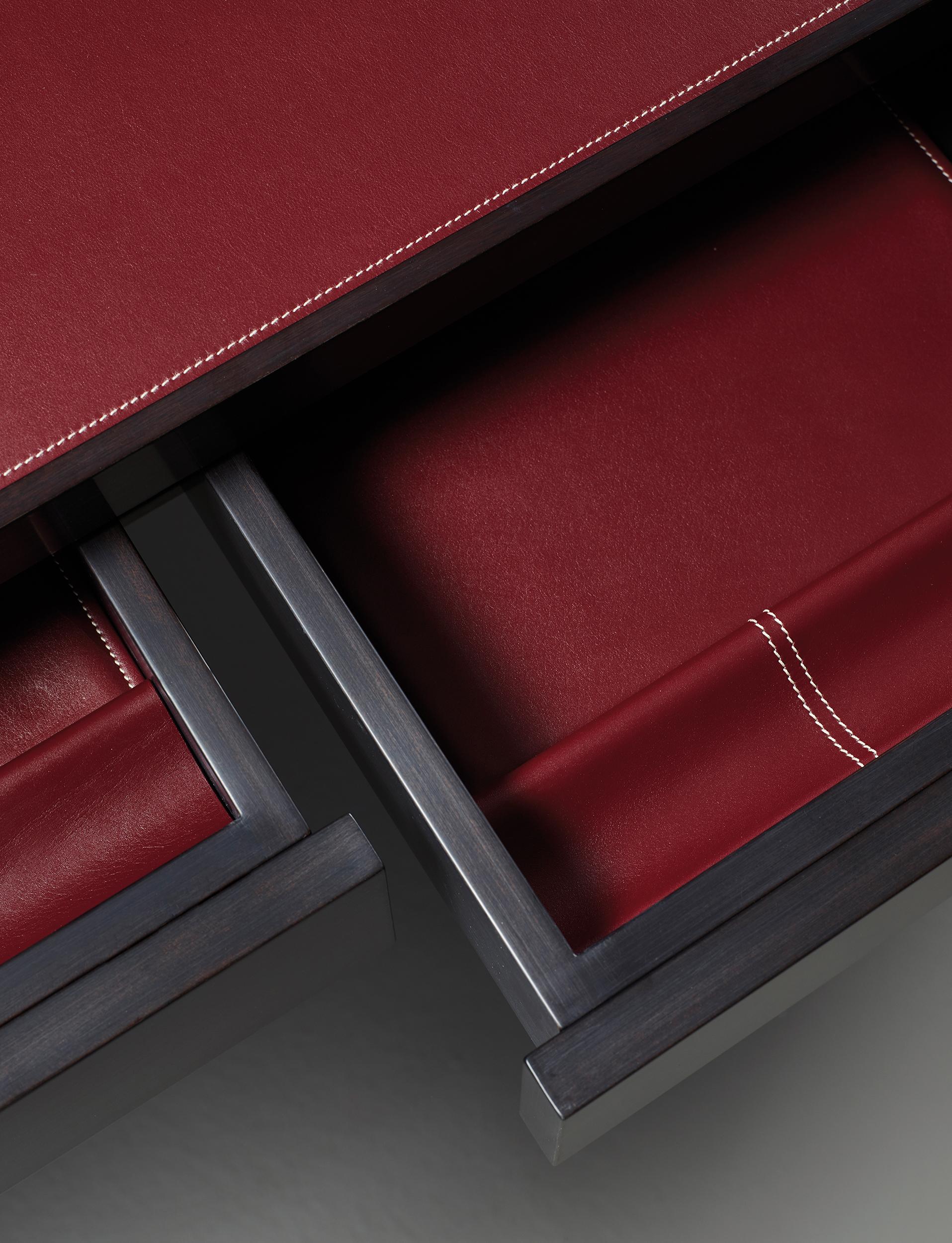 For Sale: Red (smooth leather rosso rubino.jpg) Promemoria Isaac Writing Desk in Leather and Wood by Romeo Sozzi 4