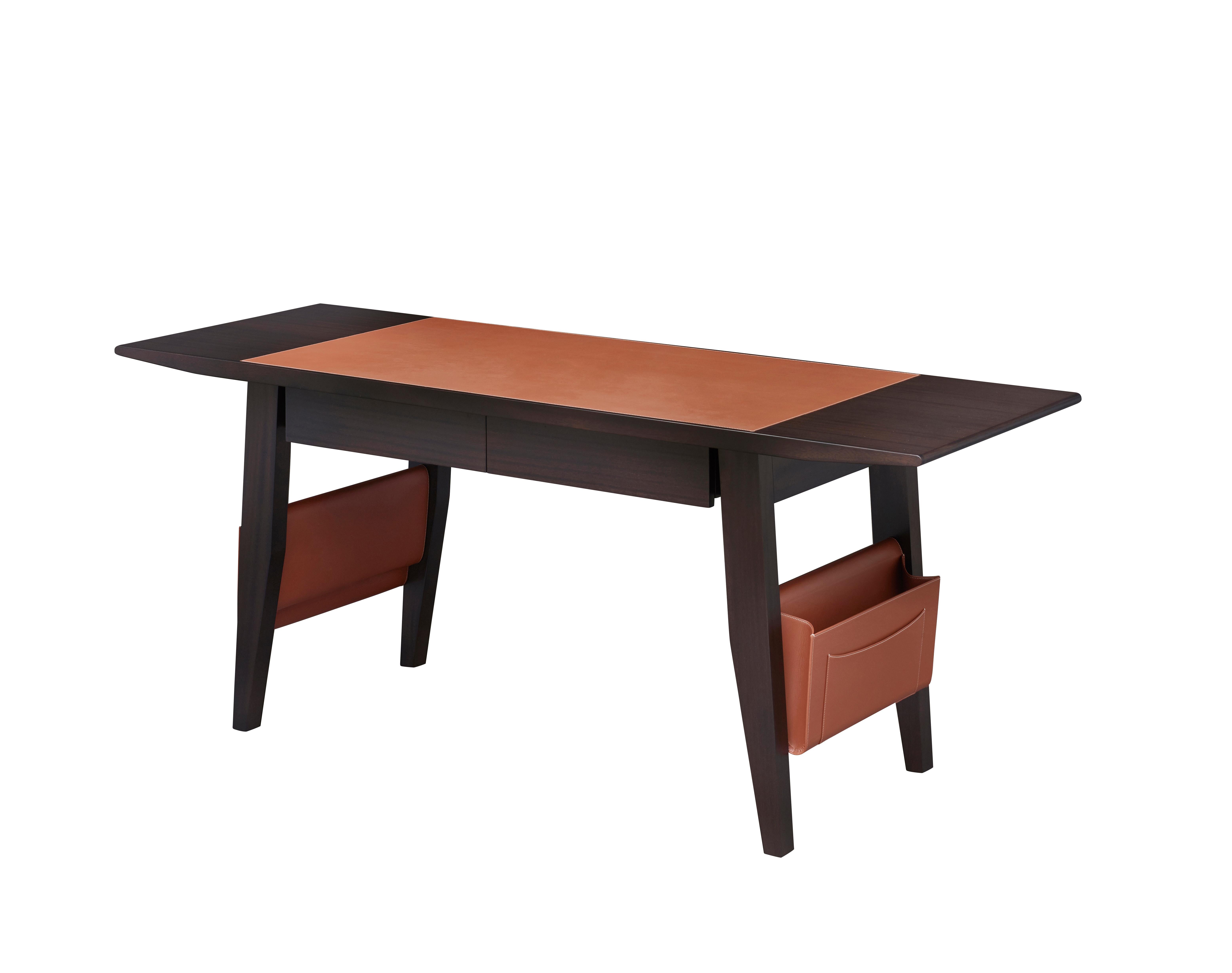 For Sale: Brown (smooth leather cognac.jpg) Promemoria Isaac Writing Desk in Leather and Wood by Romeo Sozzi