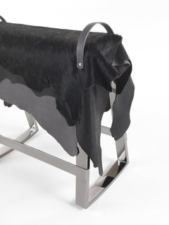 21st Century Agaxa Stool in Metal and Leather Layers by CTRLZAK