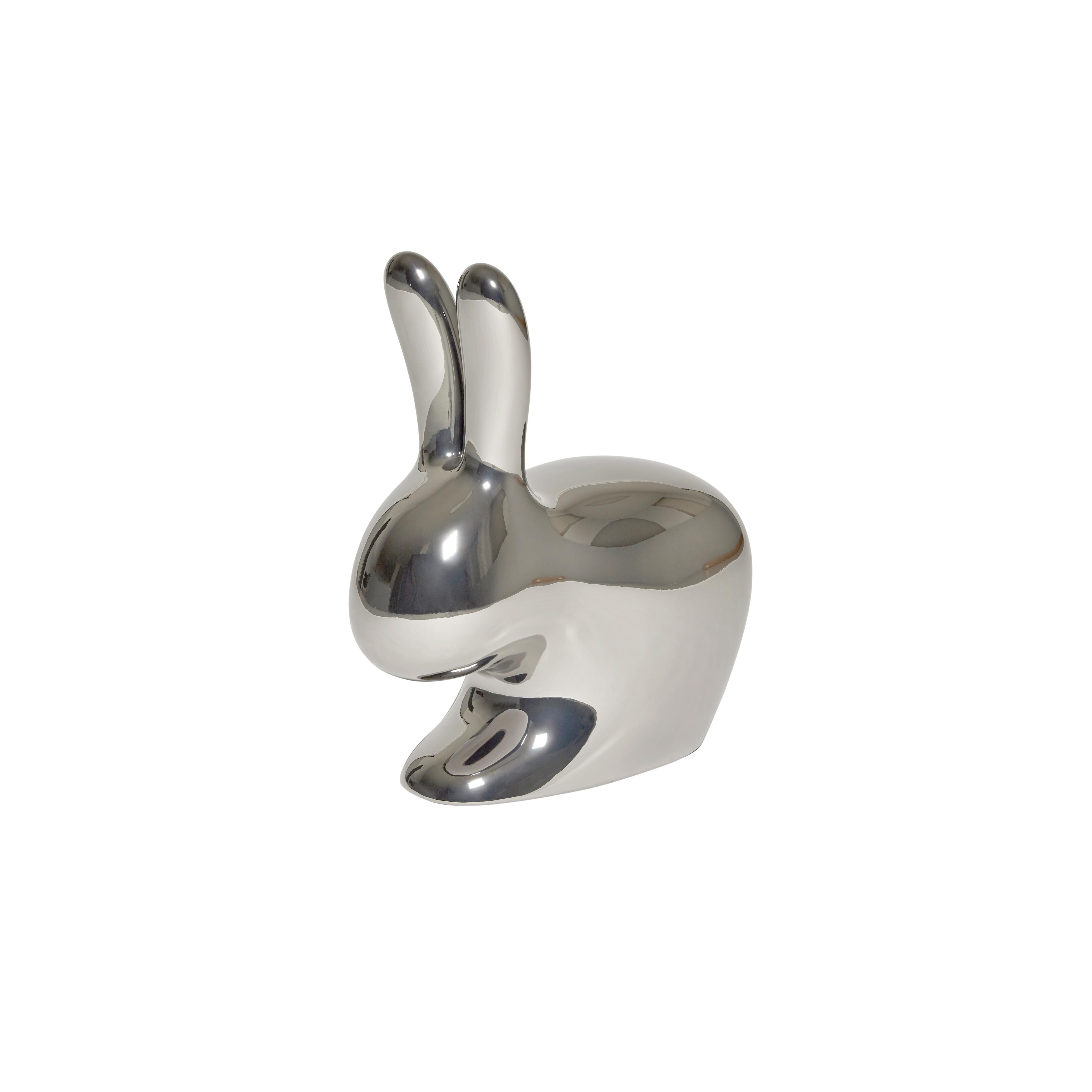 in vendita: Silver Sedia coniglio scultorea moderna con finitura in metallo 2