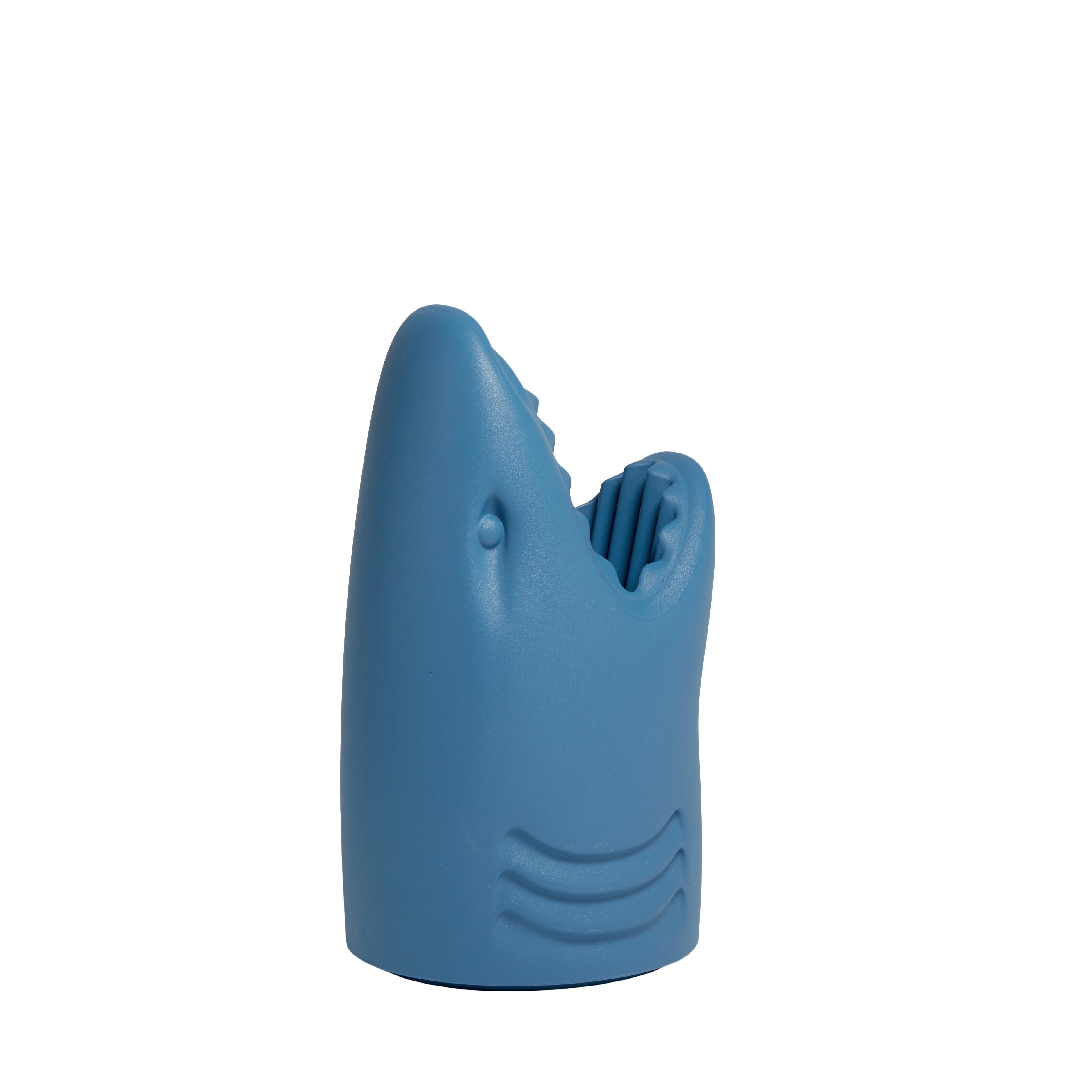 For Sale: Blue (Blue Denim) Modern Plastic Black Shark Umbrella Stand or Champagne Cooler, Studio Job