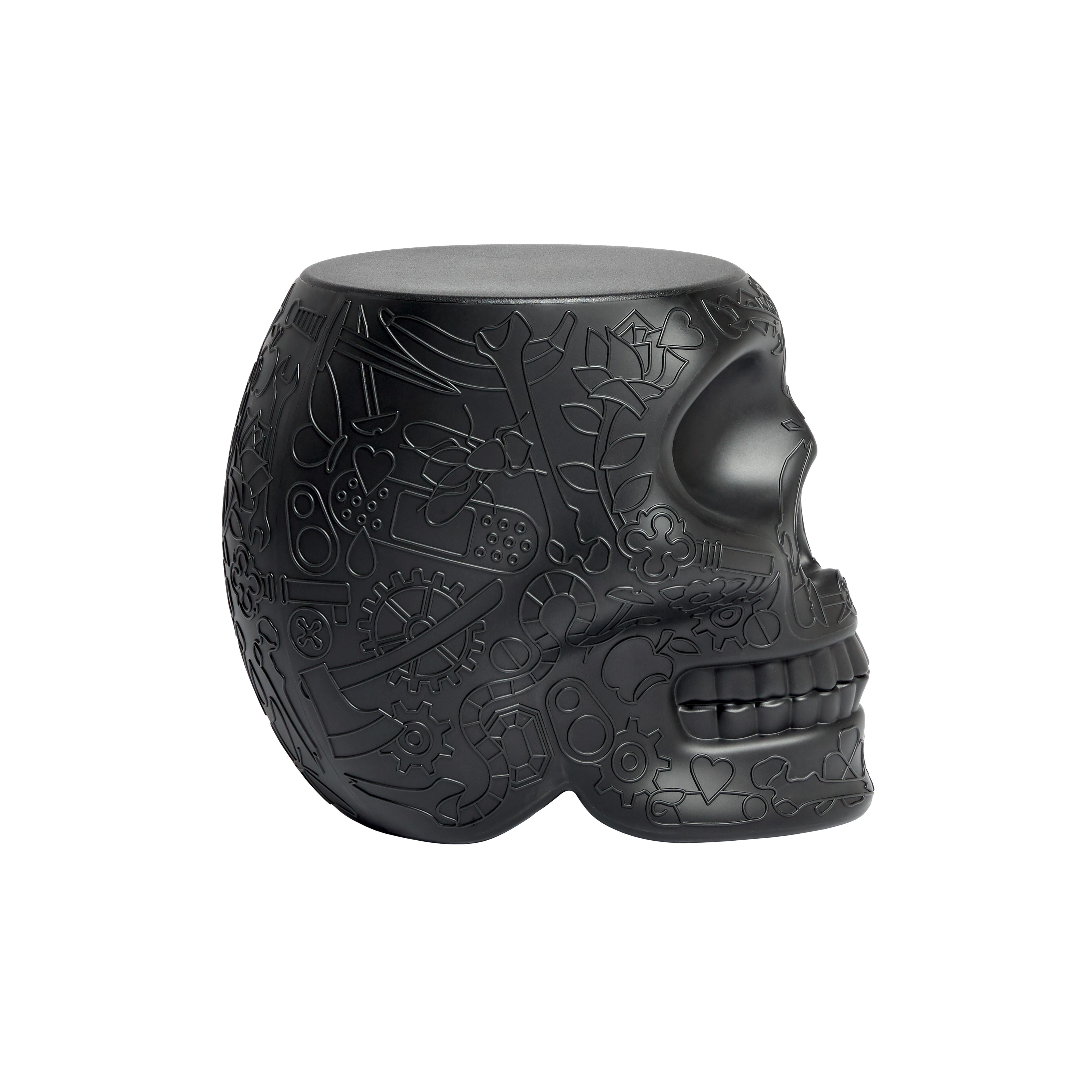 For Sale: Black Modern Mexican Calavera Skull Black Green Terracotta or White Stool Side Table 3