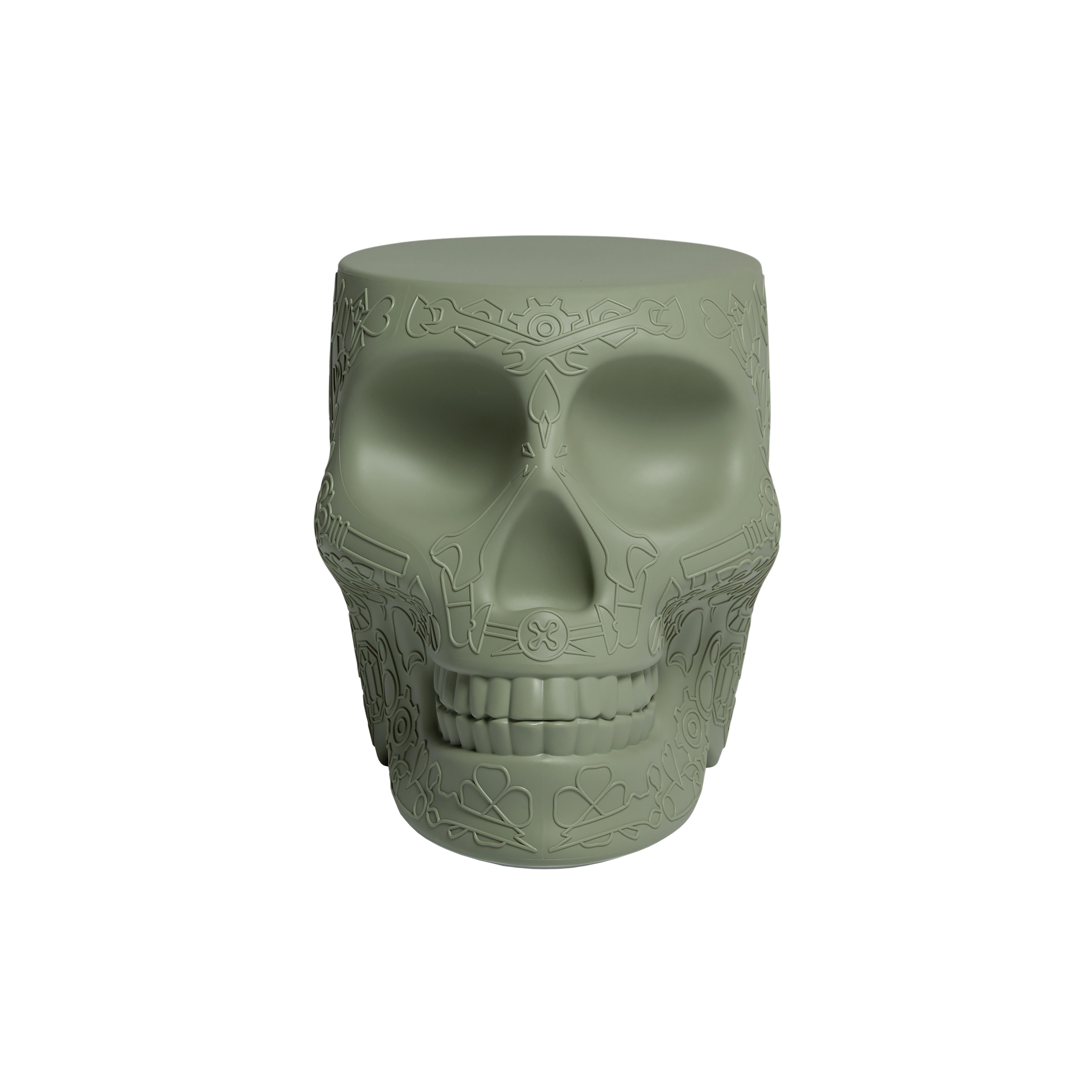 For Sale: Green (Balsam Green) Modern Mexican Calavera Skull Black Green Terracotta or White Stool Side Table
