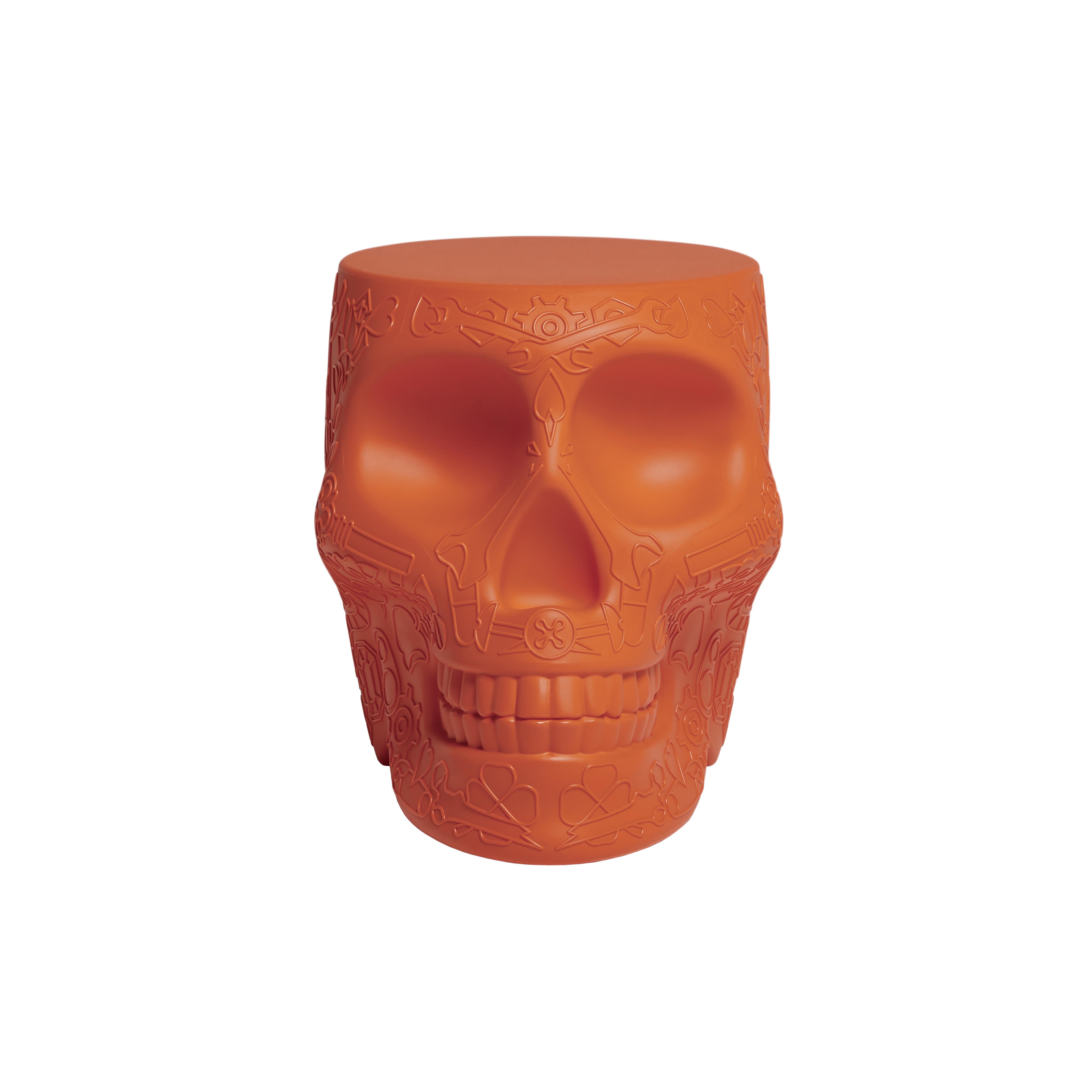 For Sale: Orange (Terracotta) Modern Mexican Calavera Skull Black Green Terracotta or White Stool Side Table