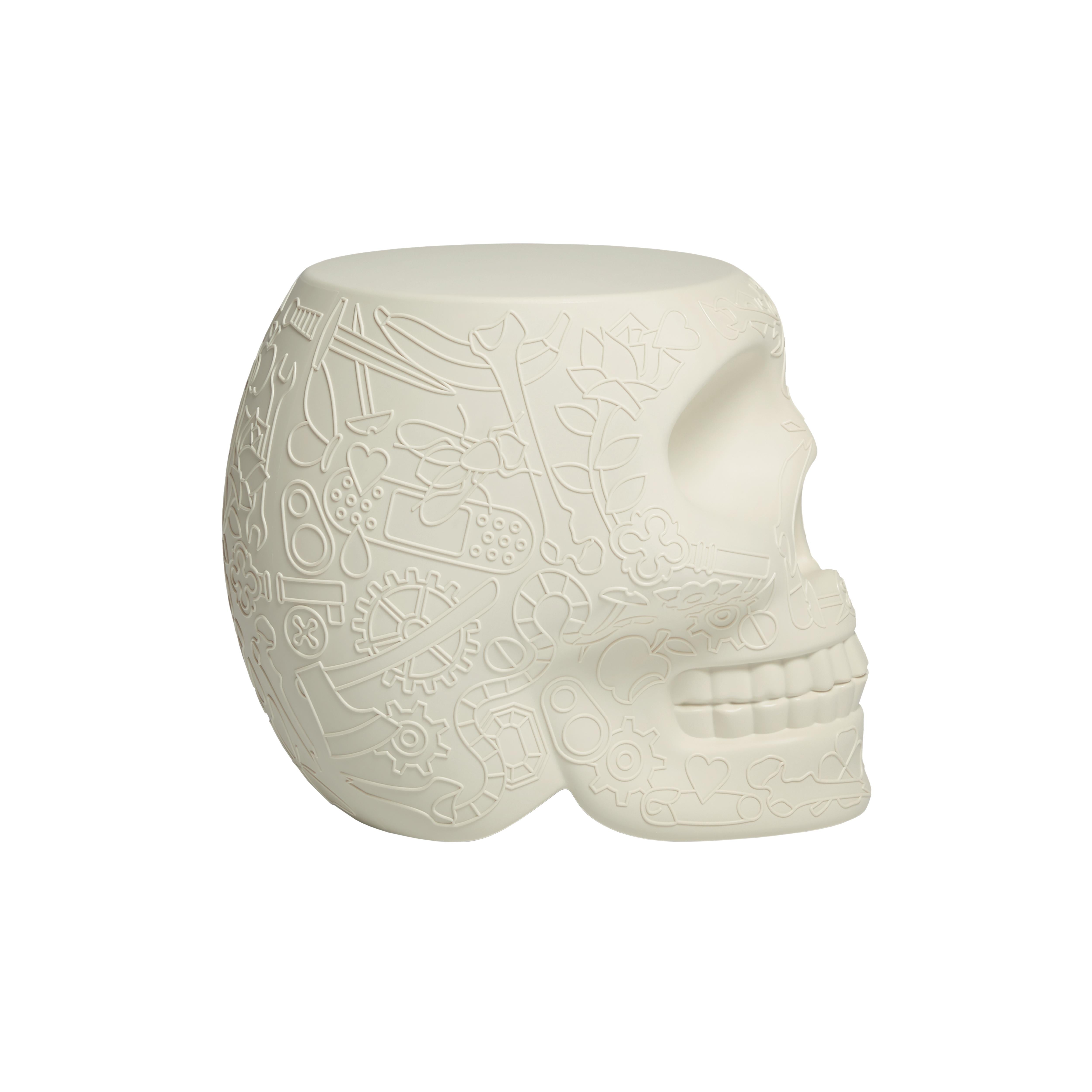 For Sale: White Modern Mexican Calavera Skull Black Green Terracotta or White Stool Side Table 3