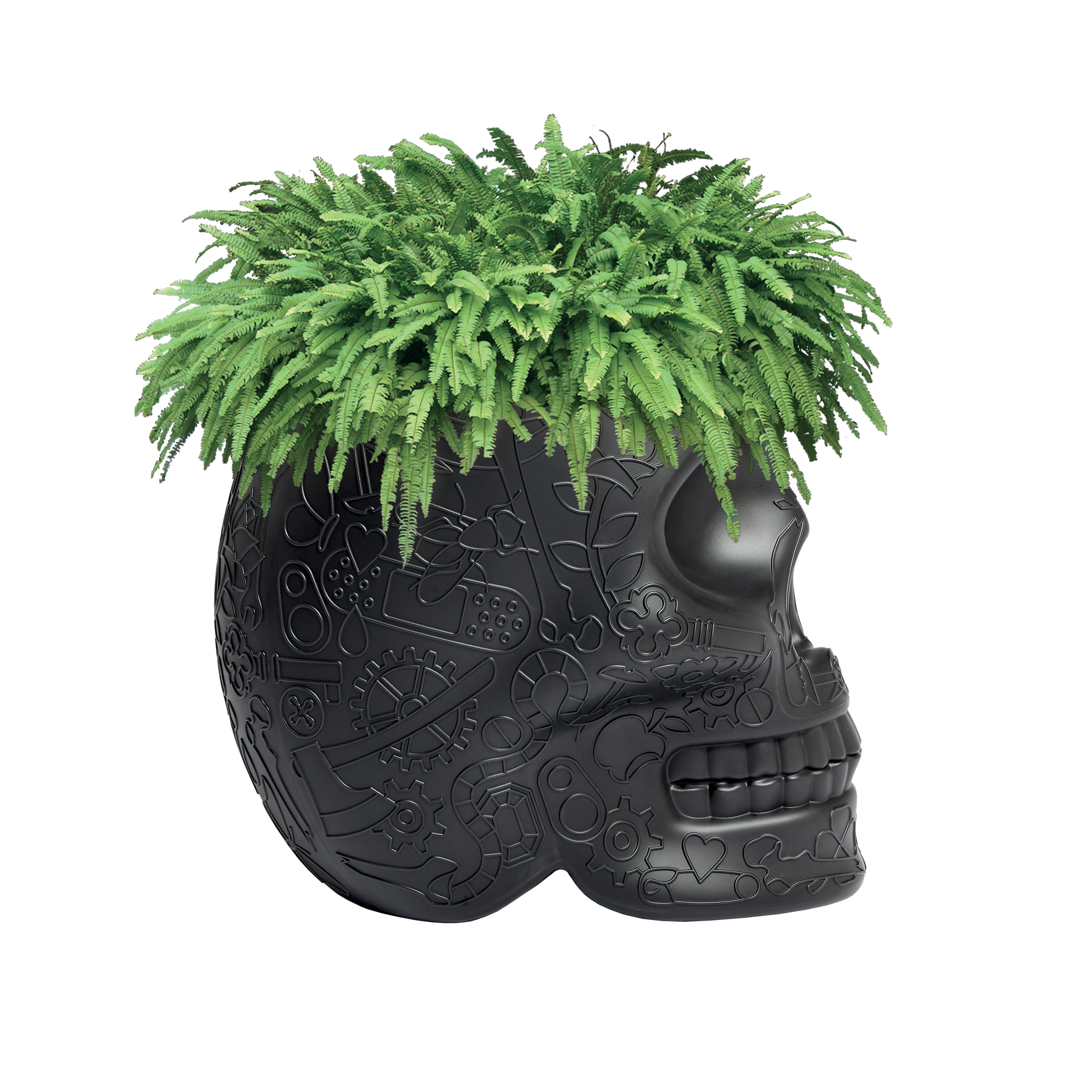 Im Angebot: Modernes Pflanzgefäß oder Champagnerkühler aus Kunststoff mit Totenkopf von Studio Job (Black) 3