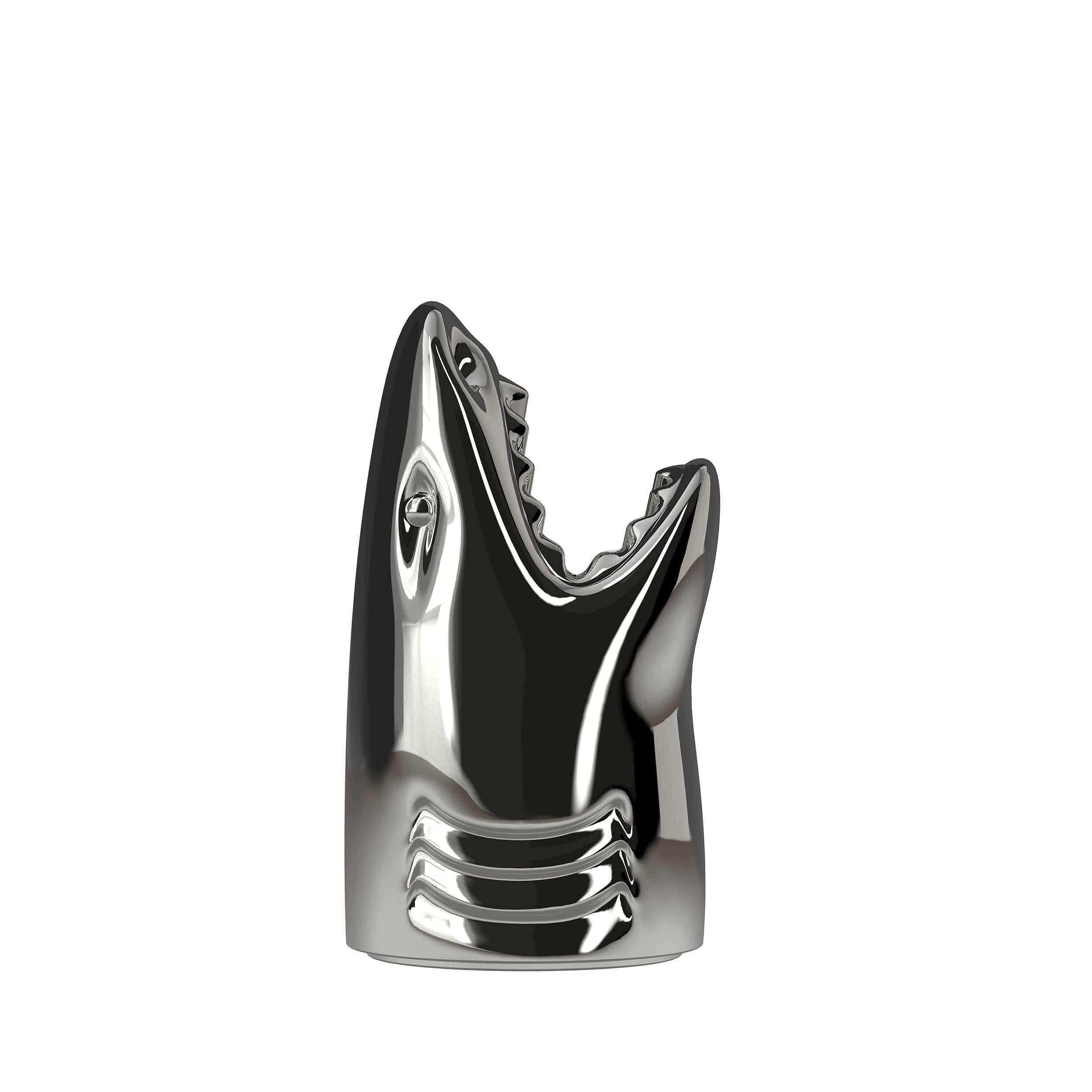 For Sale: Silver Modern Titanium Silver or Gold Shark Umbrella Stand or Champagne Cooler