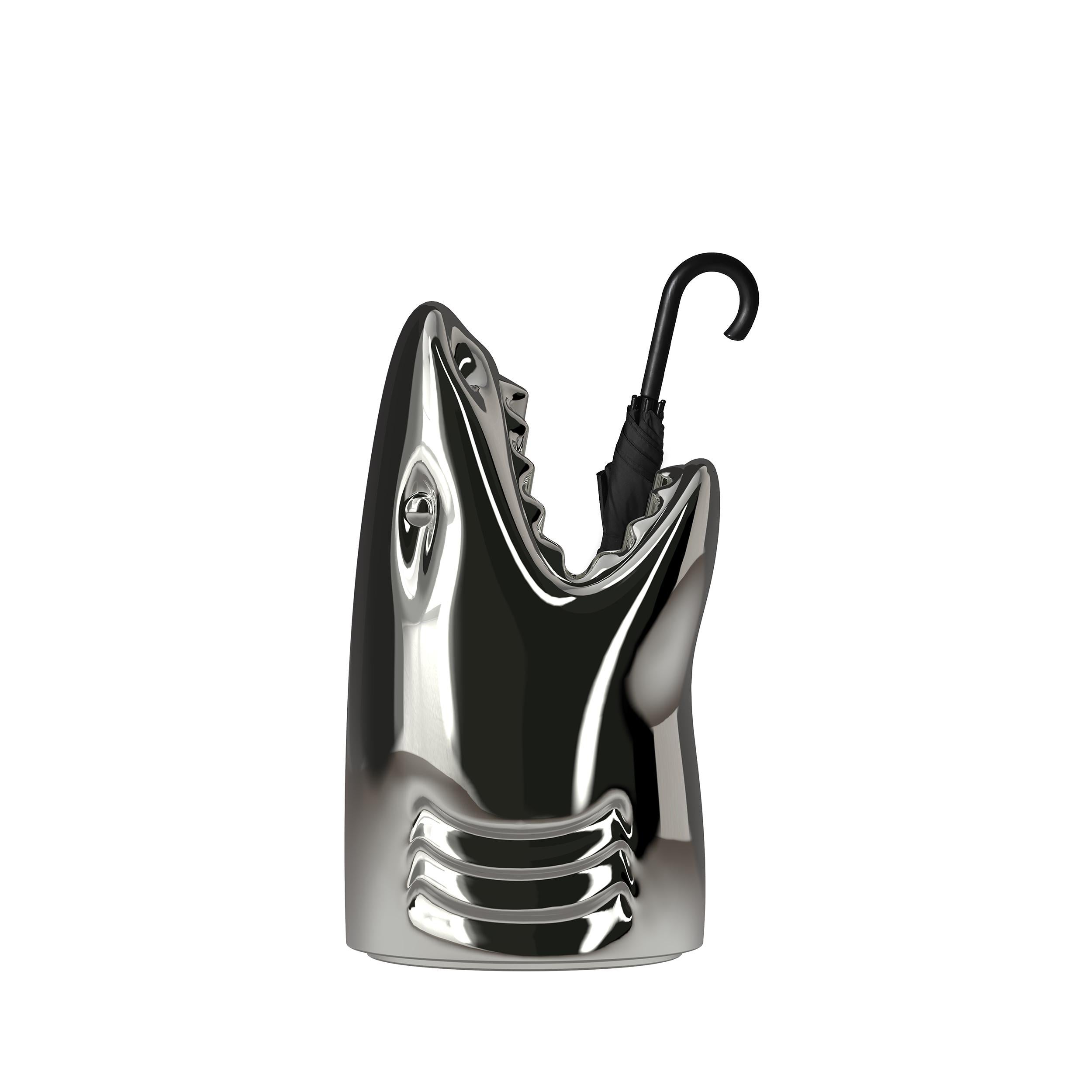 For Sale: Silver Modern Titanium Silver or Gold Shark Umbrella Stand or Champagne Cooler 4