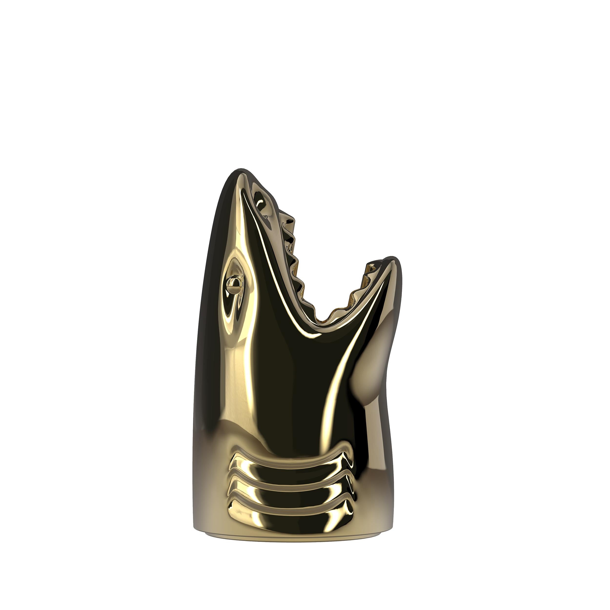 For Sale: Gold Modern Titanium Silver or Gold Shark Umbrella Stand or Champagne Cooler