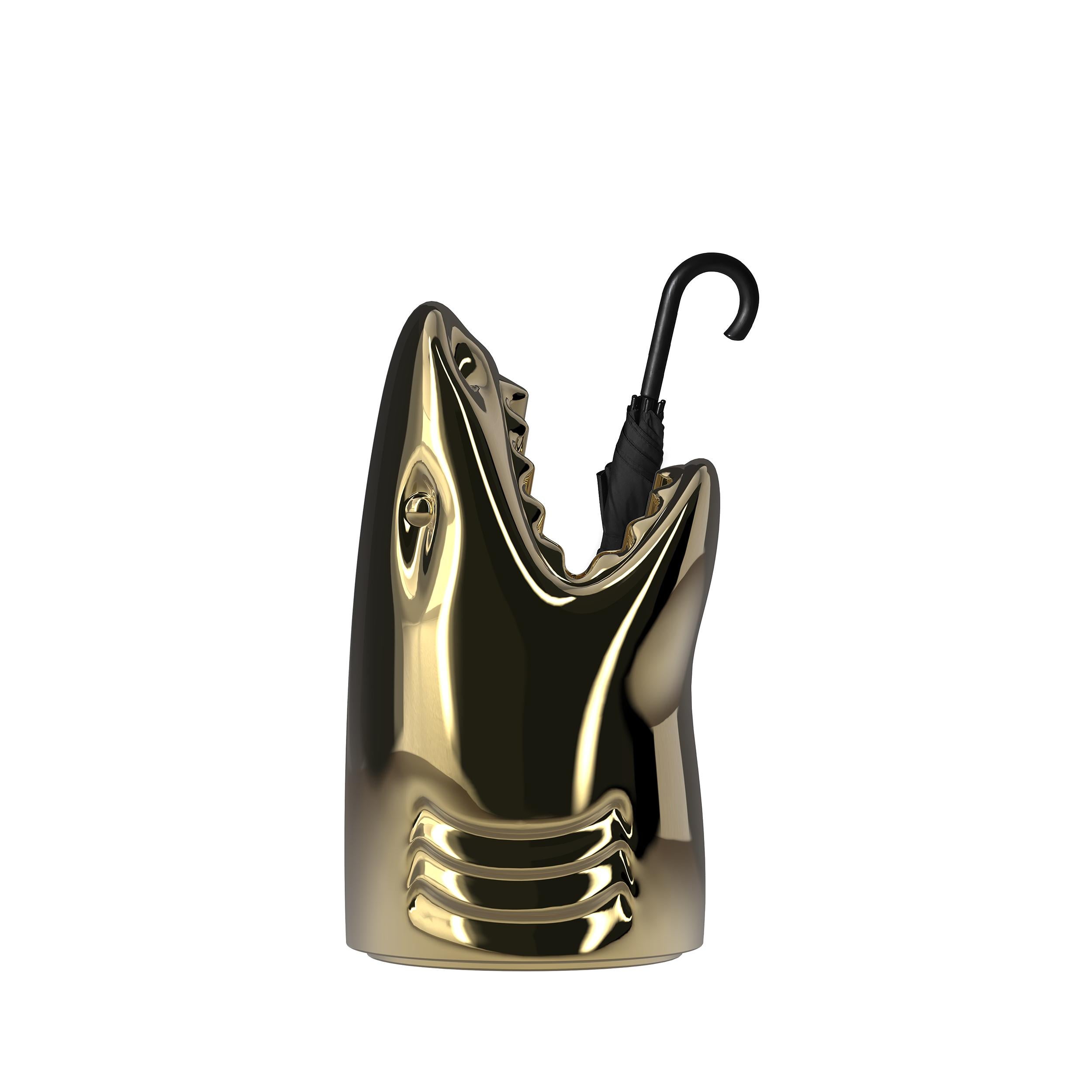 For Sale: Gold Modern Titanium Silver or Gold Shark Umbrella Stand or Champagne Cooler 4