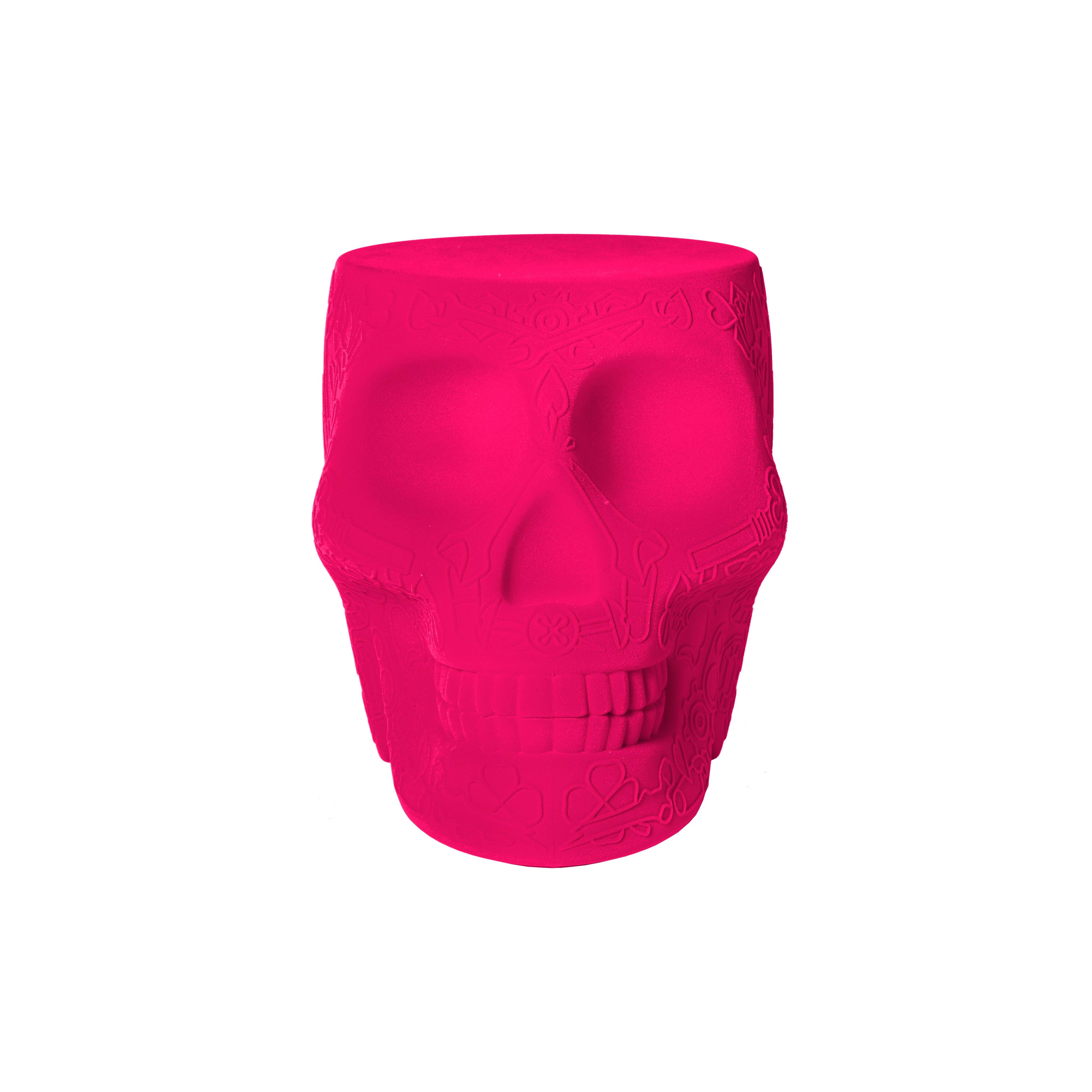 Pink (Fuxia) Modern Velvet Mexican Calavera Skull Stool or Side Table By Studio Job