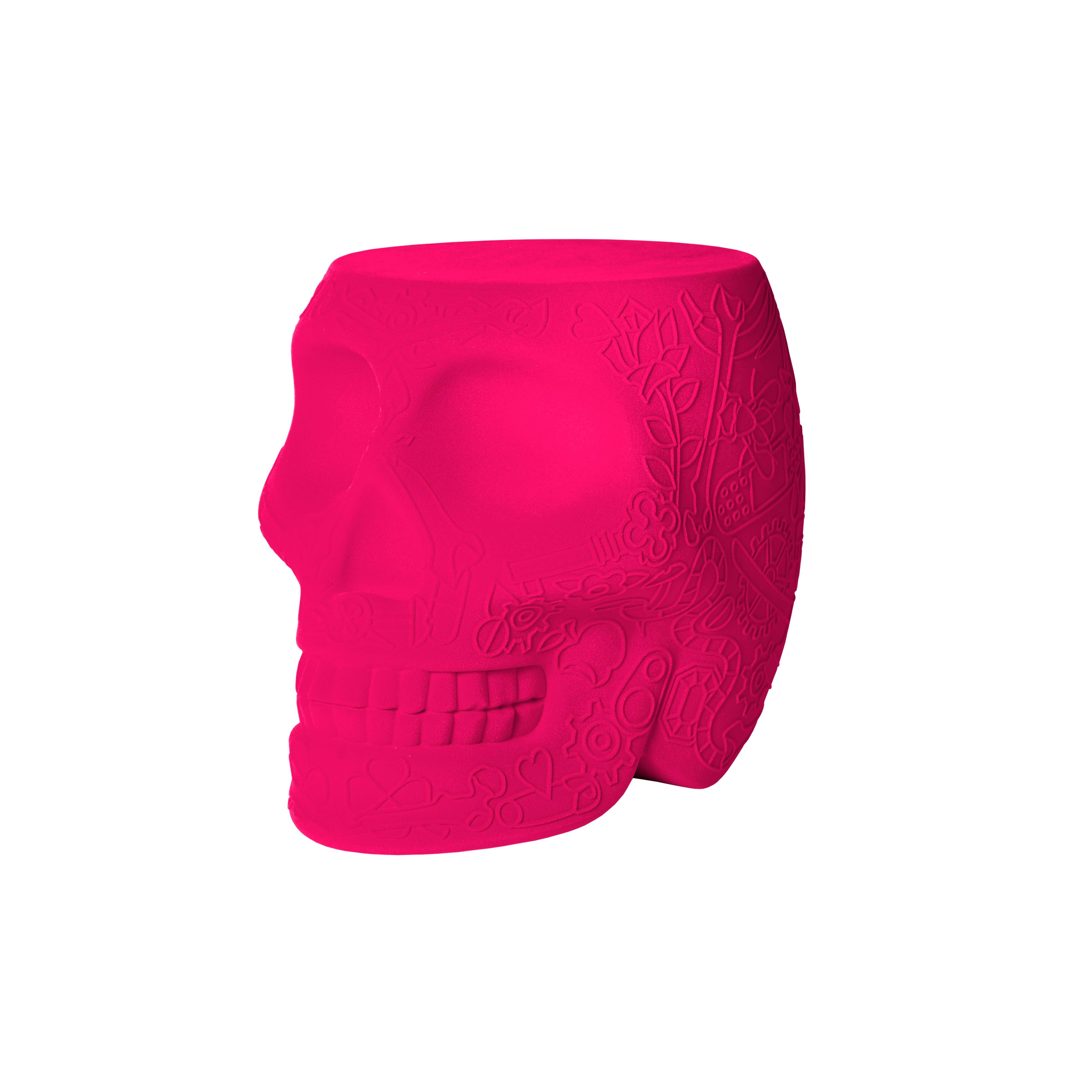 Pink (Fuxia) Modern Velvet Mexican Calavera Skull Stool or Side Table By Studio Job 2