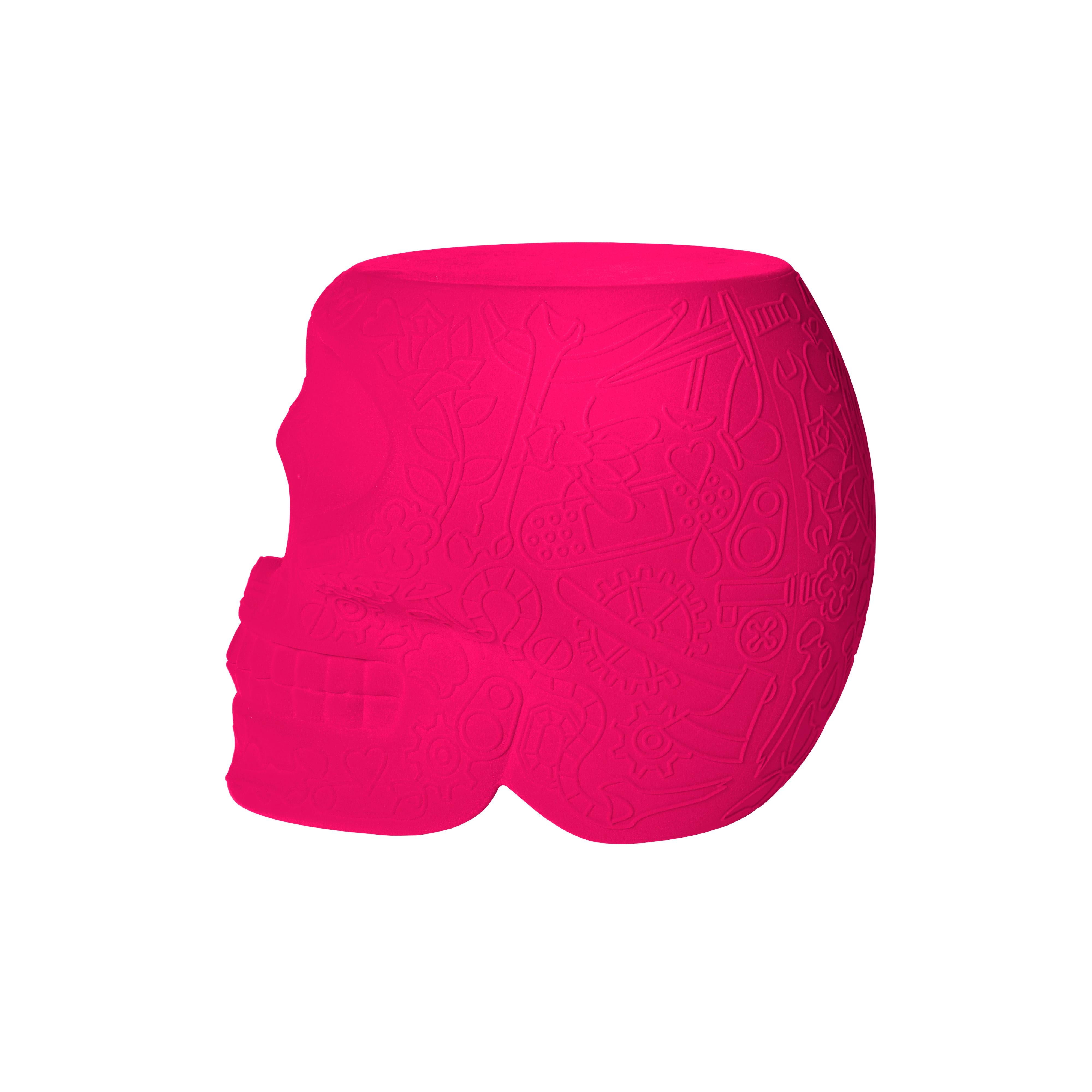 Pink (Fuxia) Modern Velvet Mexican Calavera Skull Stool or Side Table By Studio Job 3