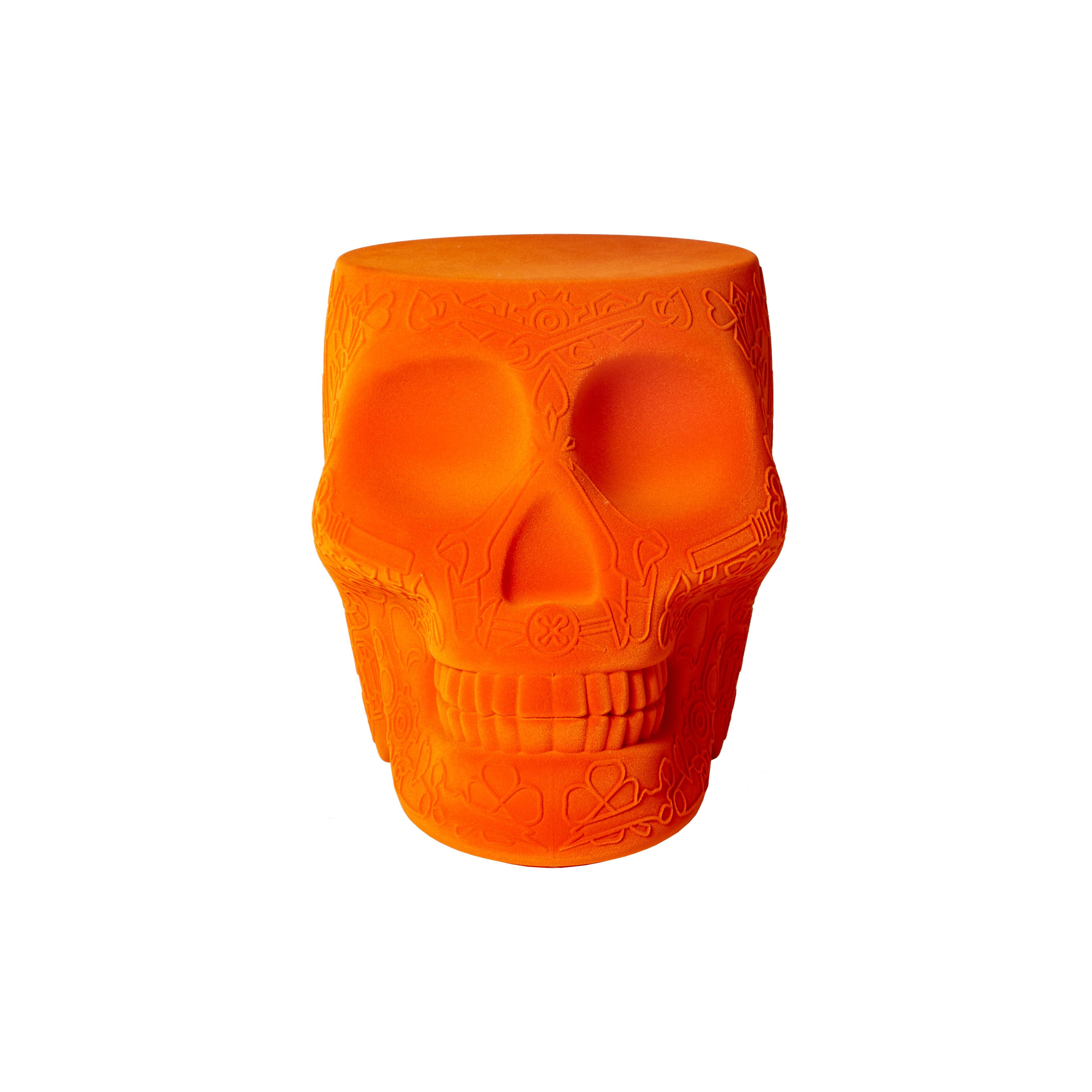 Orange Modern Velvet Mexican Calavera Skull Stool or Side Table By Studio Job