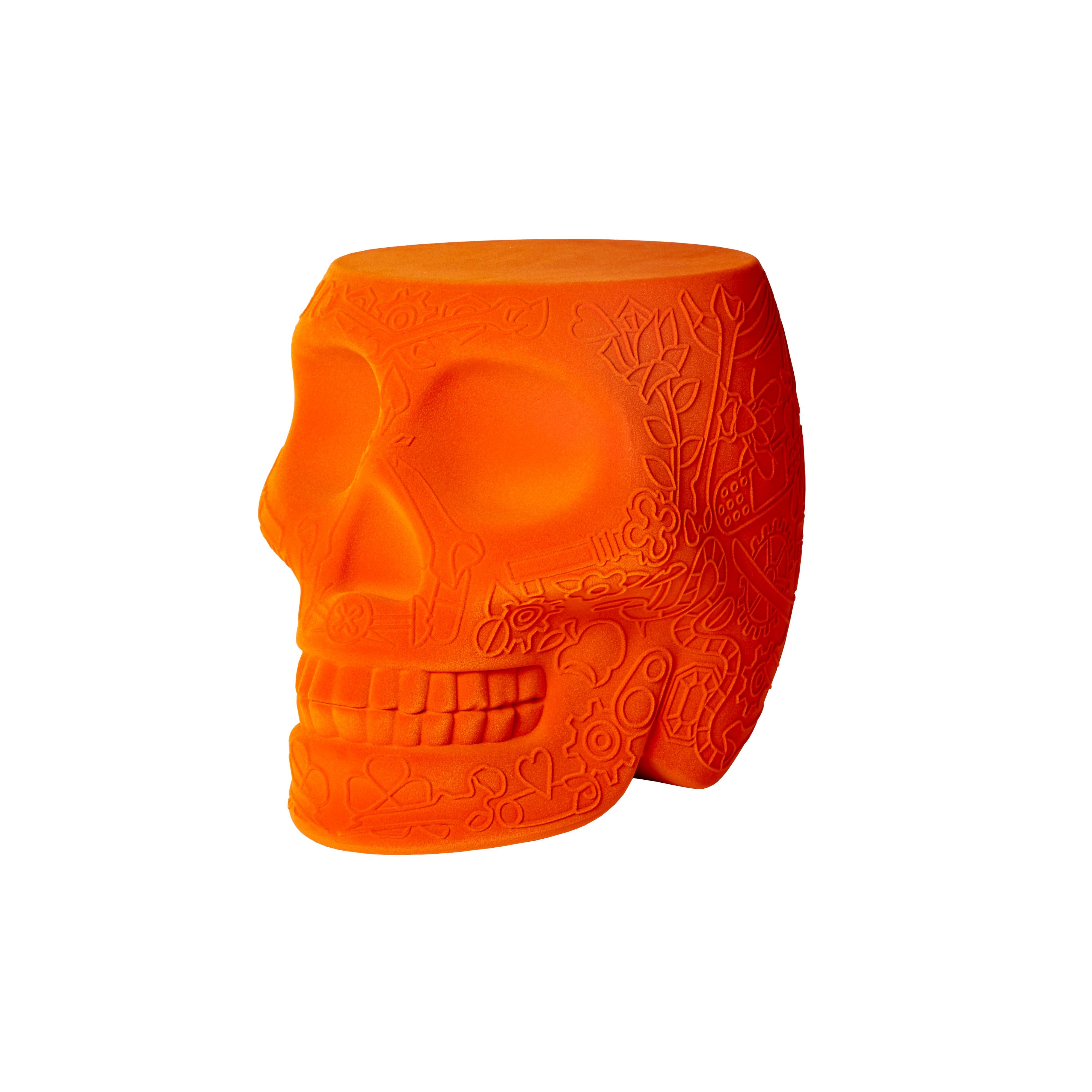 Orange Modern Velvet Mexican Calavera Skull Stool or Side Table By Studio Job 2