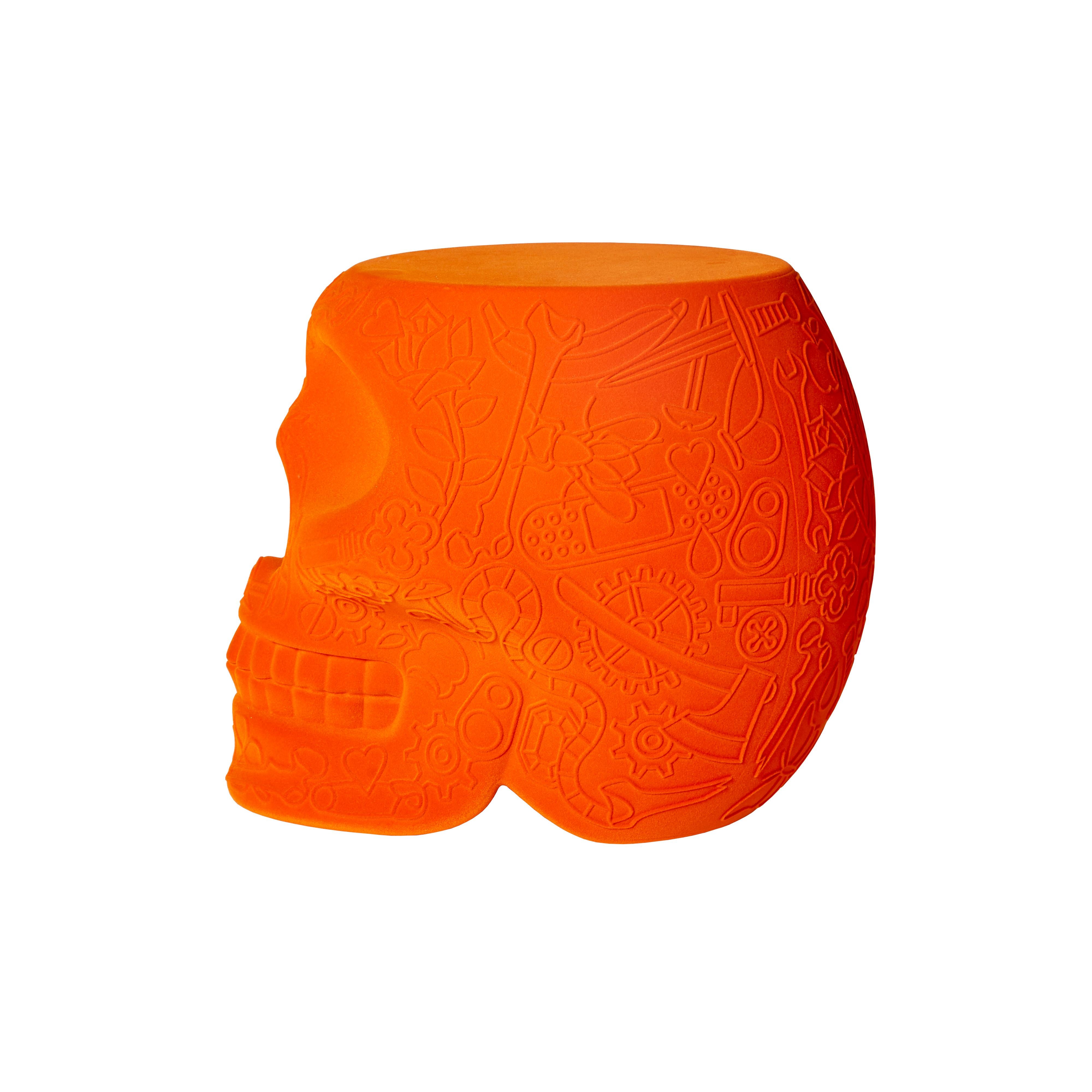 Orange Modern Velvet Mexican Calavera Skull Stool or Side Table By Studio Job 3