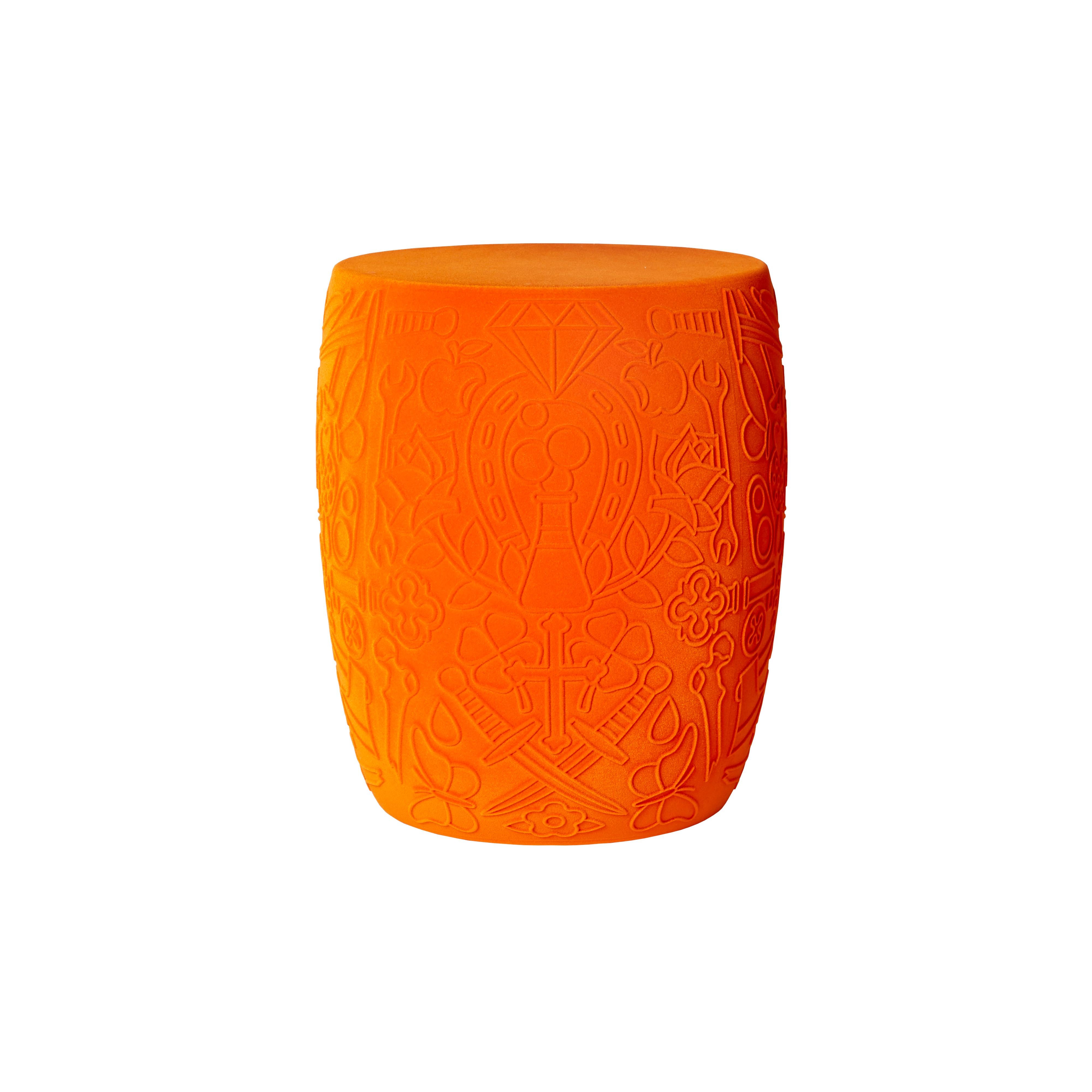 Orange Modern Velvet Mexican Calavera Skull Stool or Side Table By Studio Job 4