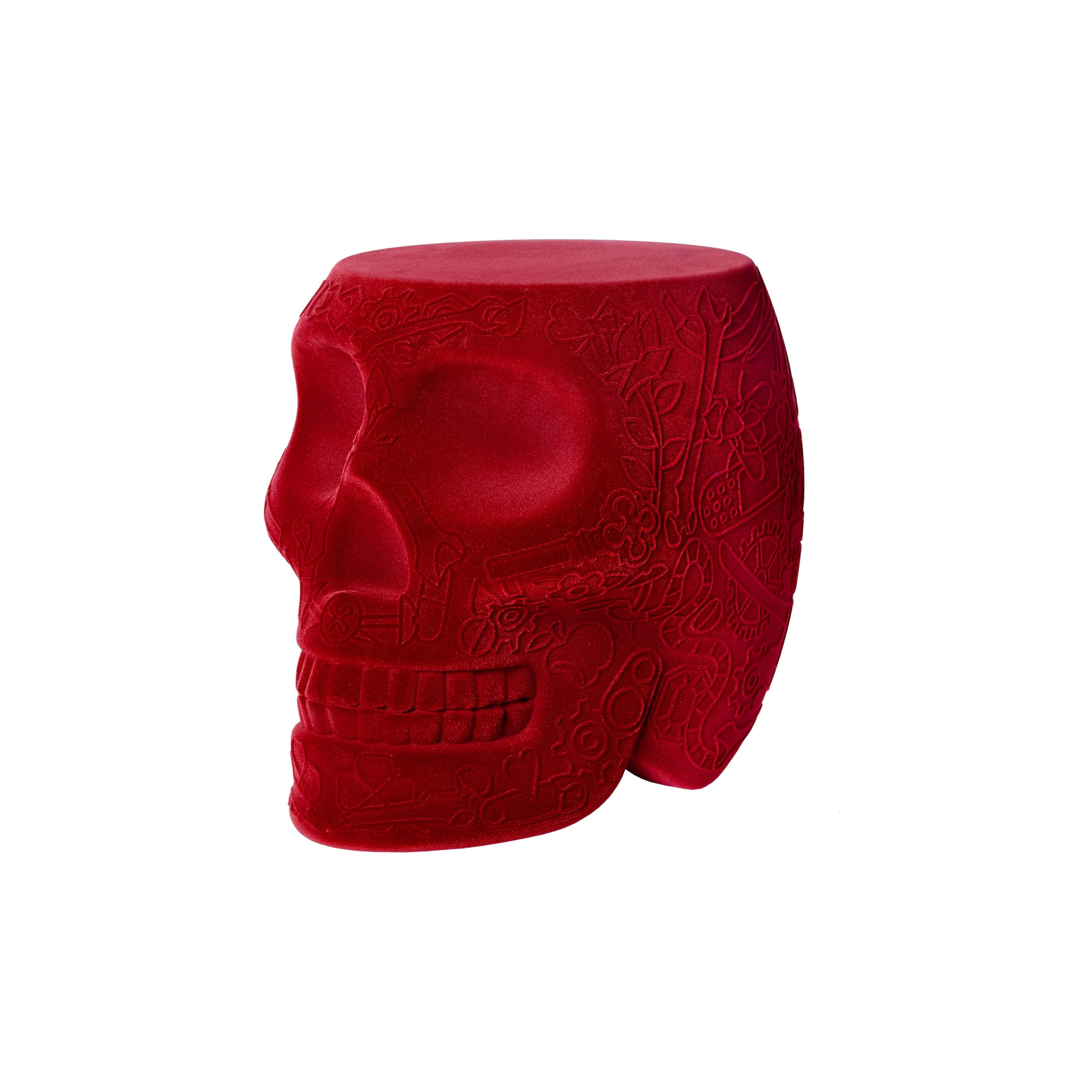 Red Modern Velvet Mexican Calavera Skull Stool or Side Table By Studio Job 2