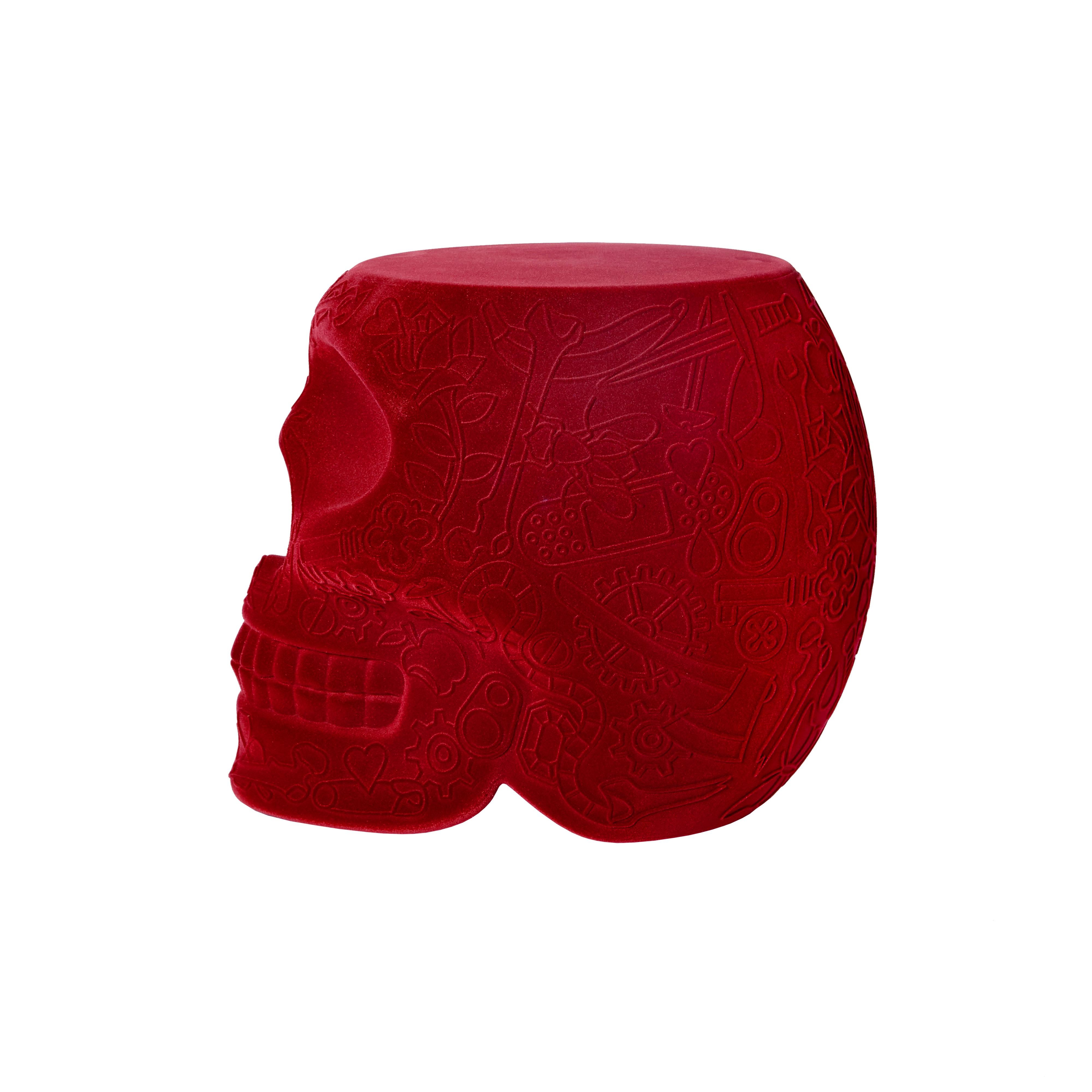 Red Modern Velvet Mexican Calavera Skull Stool or Side Table By Studio Job 3