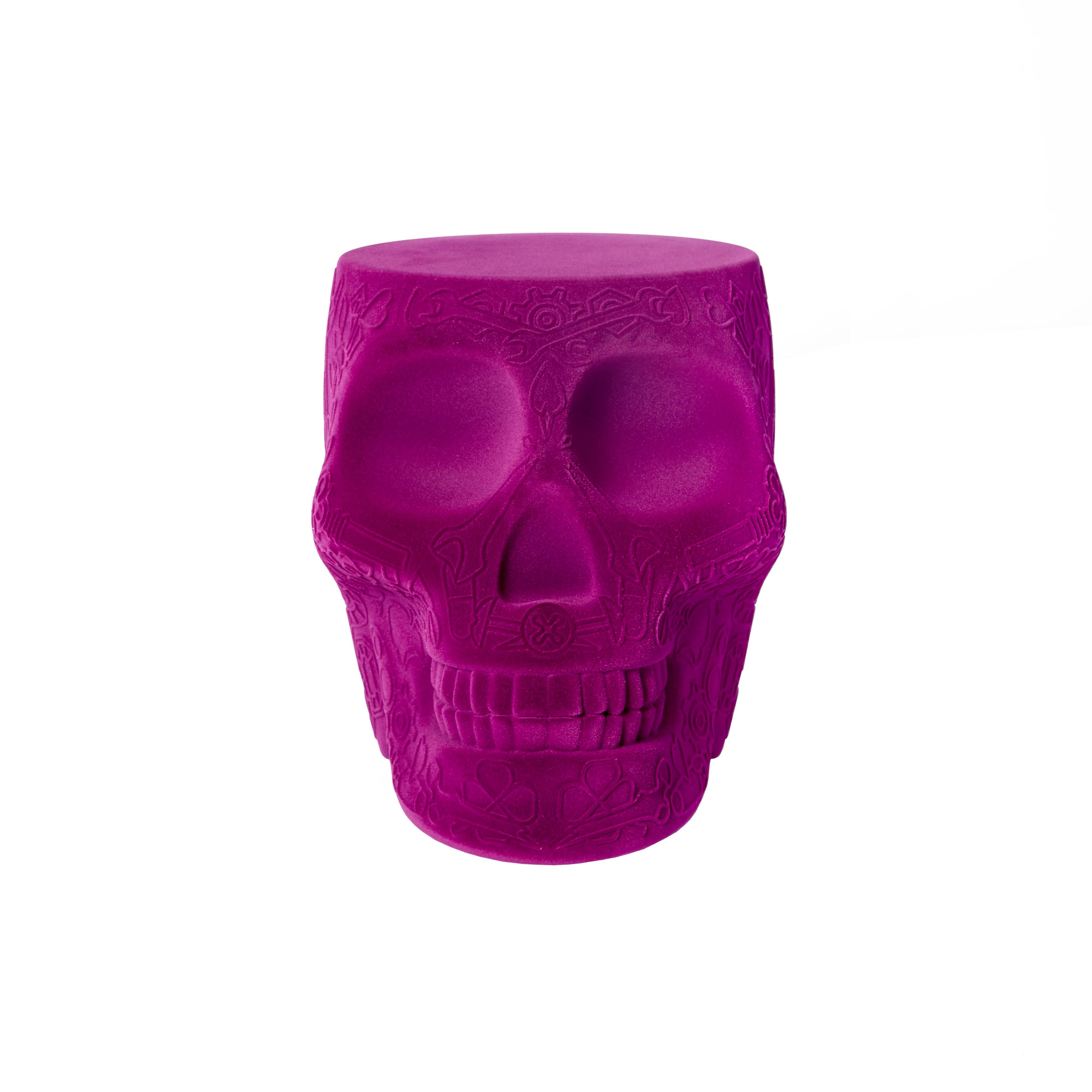 Purple (Violet) Modern Velvet Mexican Calavera Skull Stool or Side Table By Studio Job