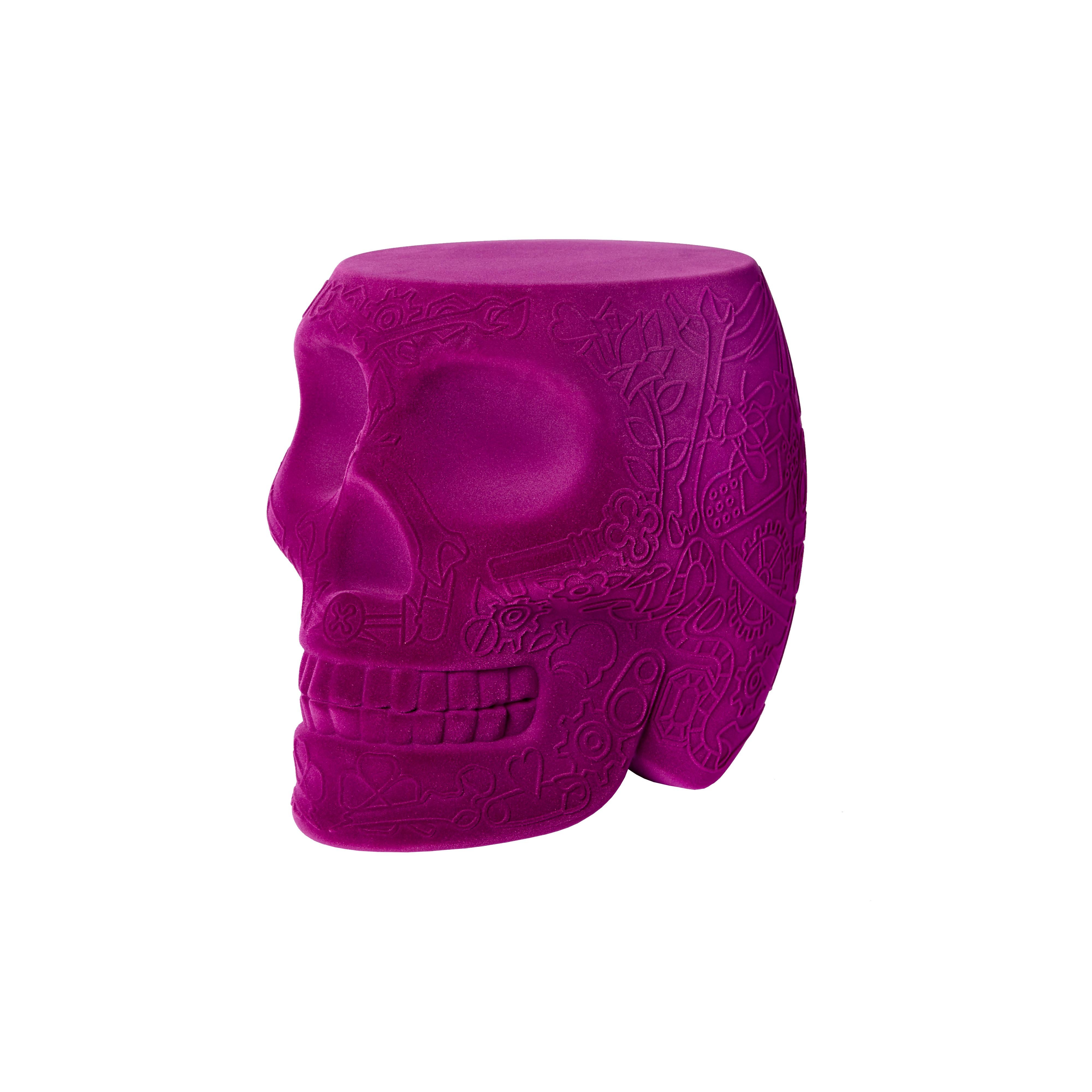 Purple (Violet) Modern Velvet Mexican Calavera Skull Stool or Side Table By Studio Job 2