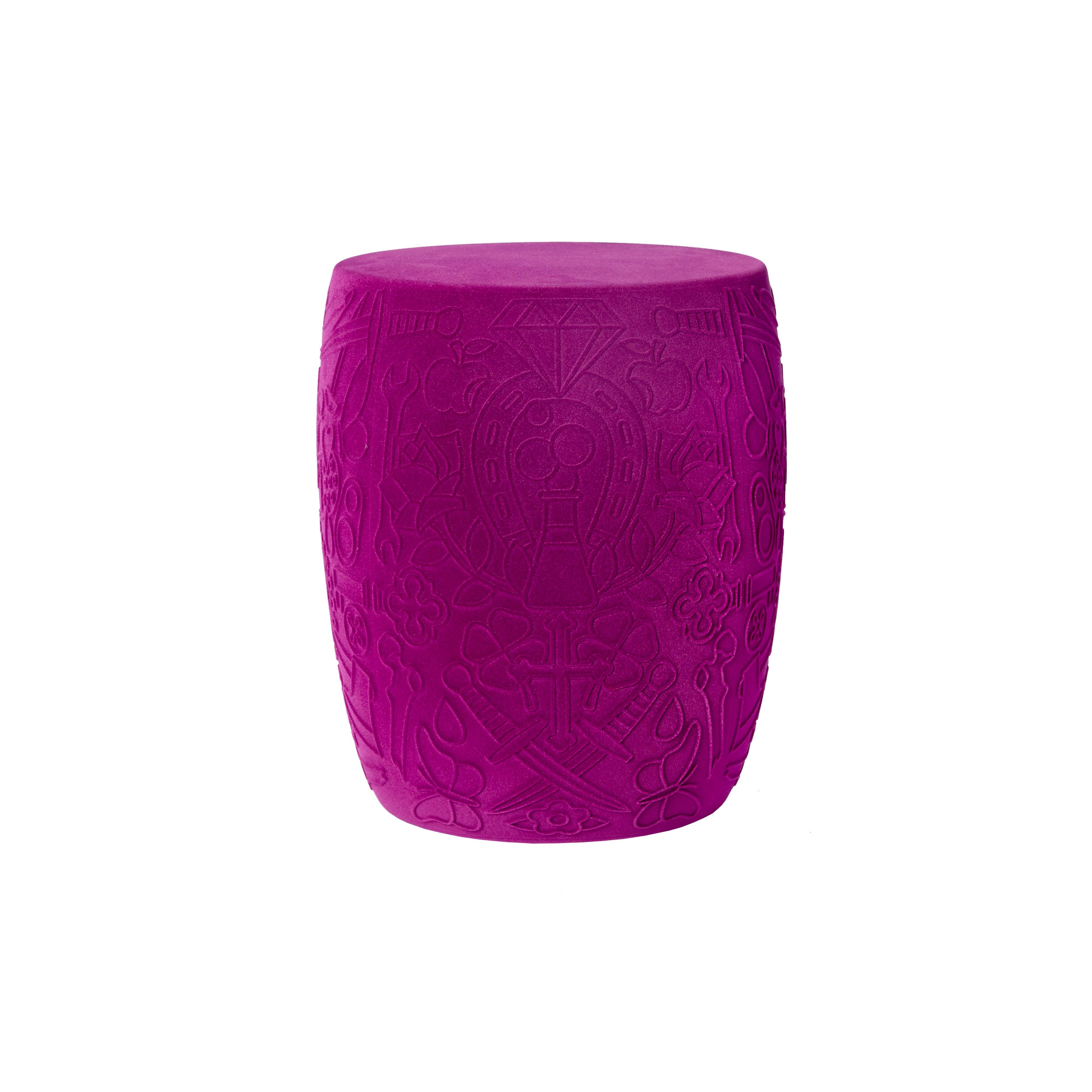 Purple (Violet) Modern Velvet Mexican Calavera Skull Stool or Side Table By Studio Job 4