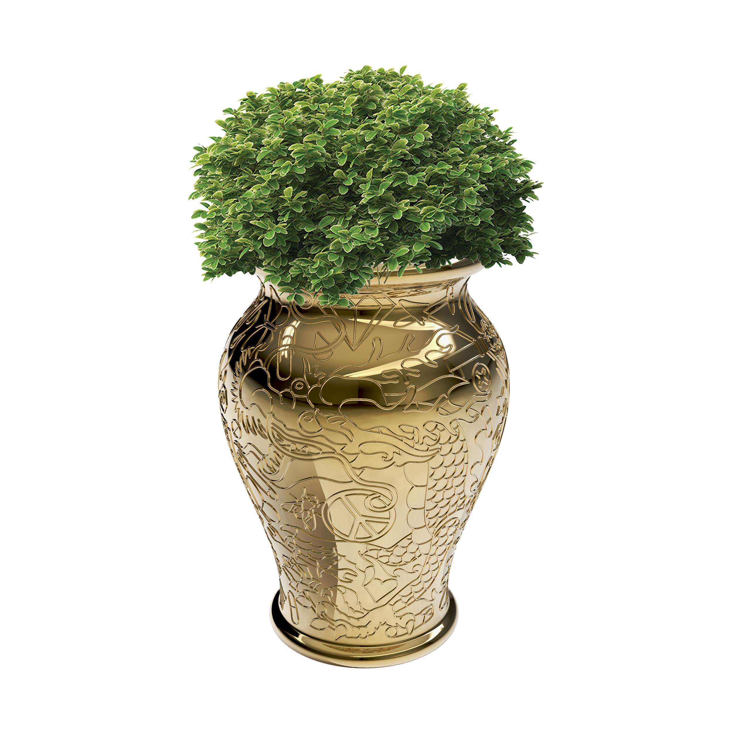 En vente : Gold Jardinière ou seau à champagne moderne d'inspiration chinoise mexicaine en or ou en argent 2