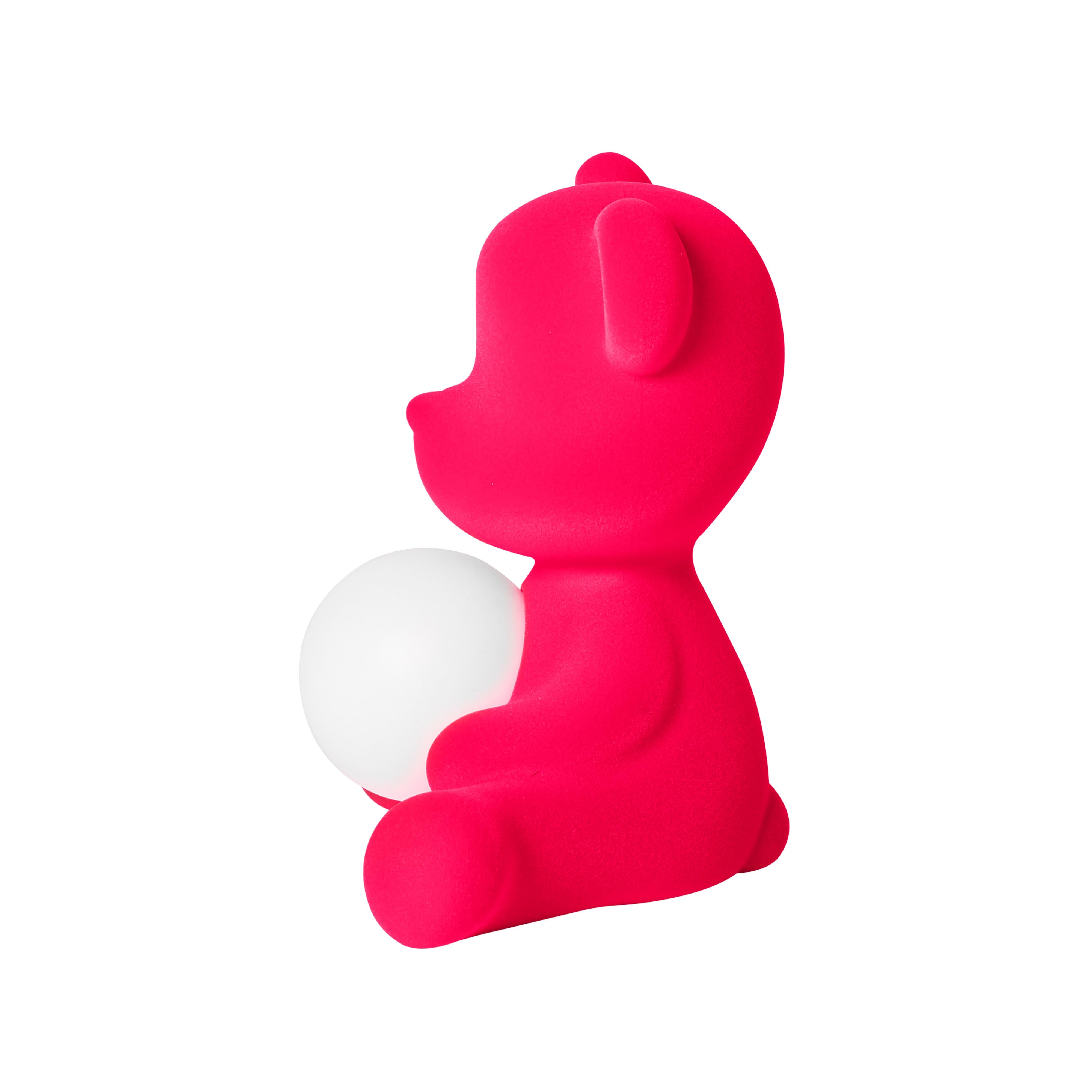 For Sale: Pink (Fuxia) Modern Velvet Yellow Sculptural Teddybear Table or Floor Lamp 5