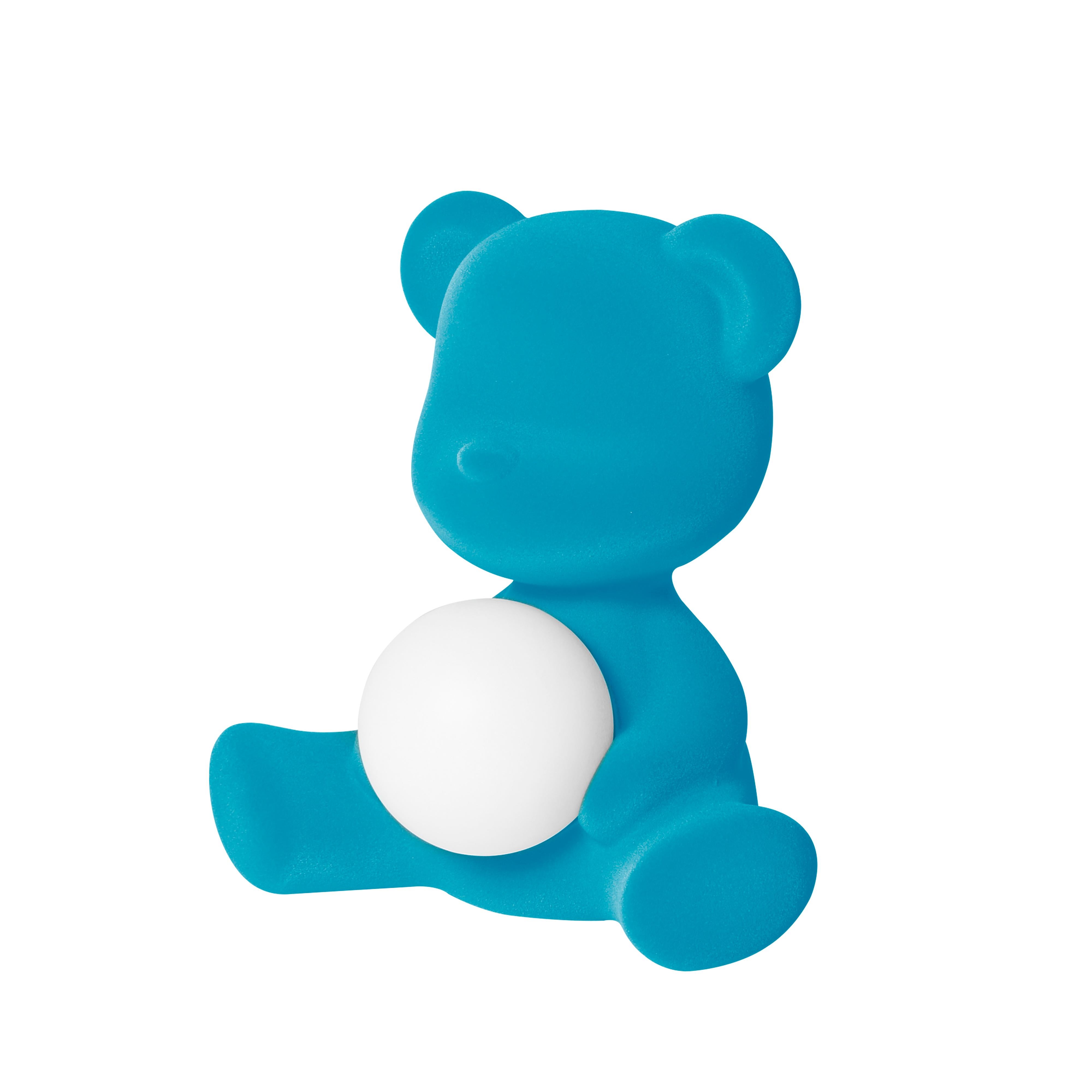 For Sale: Blue (Light Blue) Modern Velvet Yellow Sculptural Teddybear Table or Floor Lamp 3