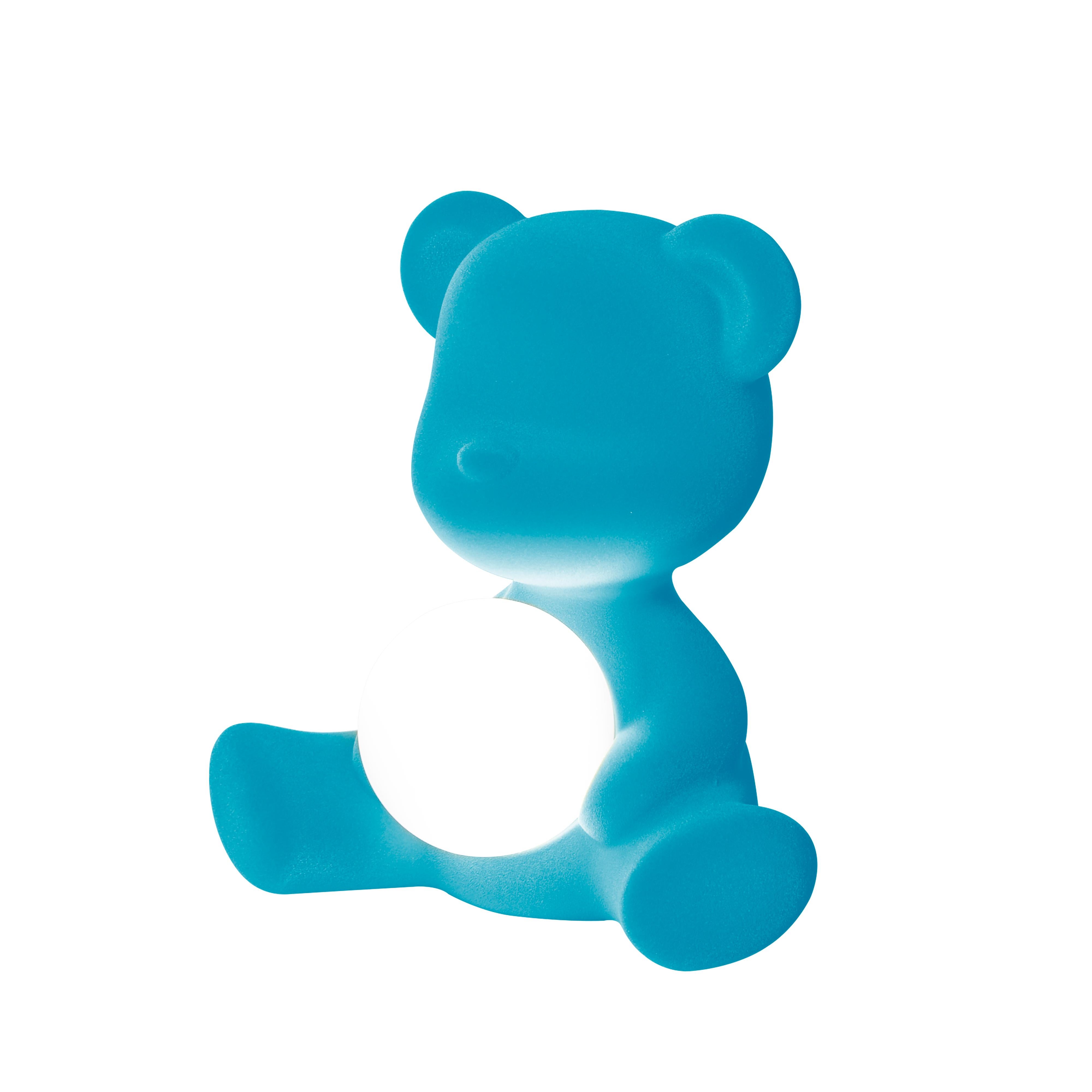 En vente : Blue (Light Blue) Lampe de table ou lampadaire moderne sculpturale Teddybear en velours jaune 4