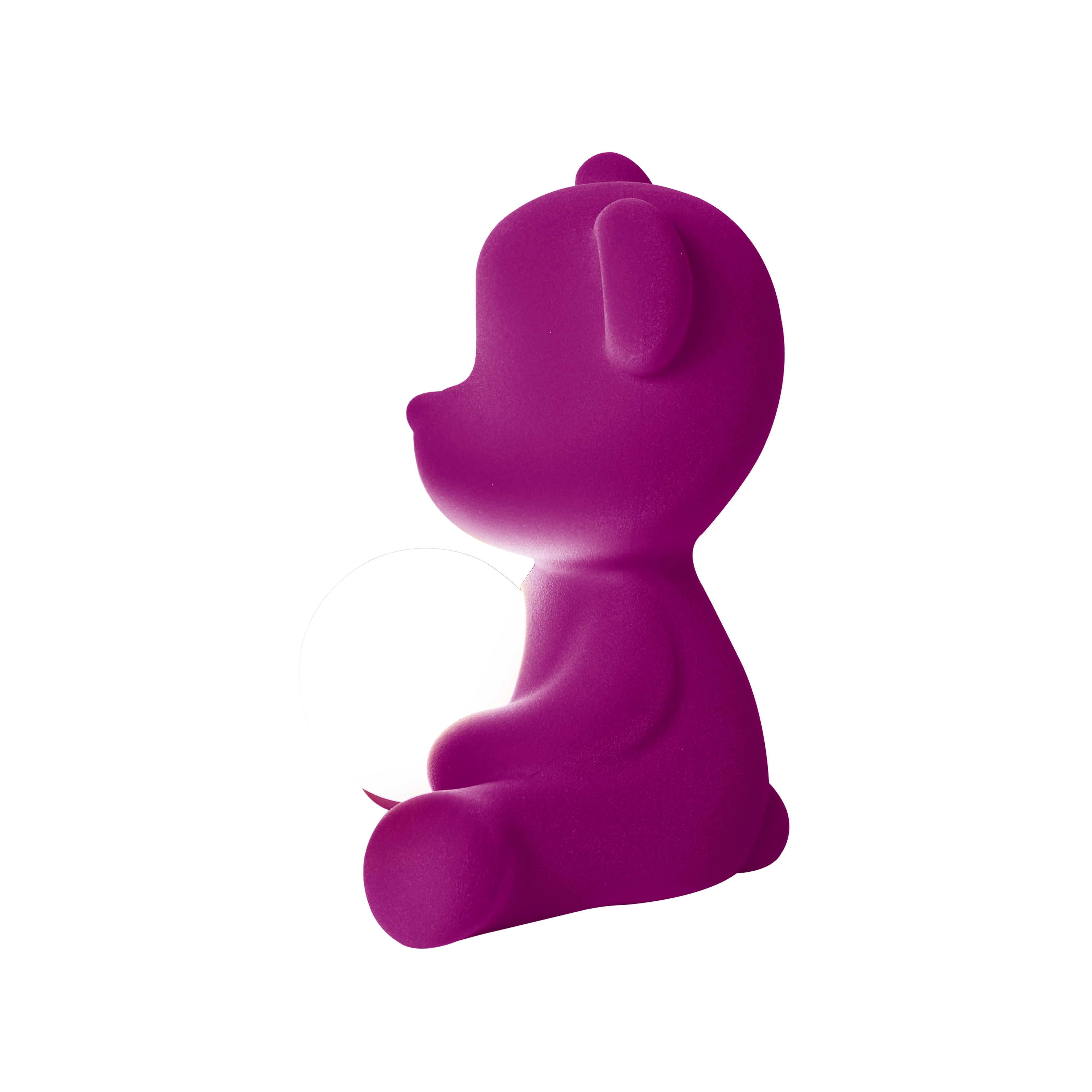 For Sale: Purple (Violet) Modern Velvet Yellow Sculptural Teddybear Table or Floor Lamp 6