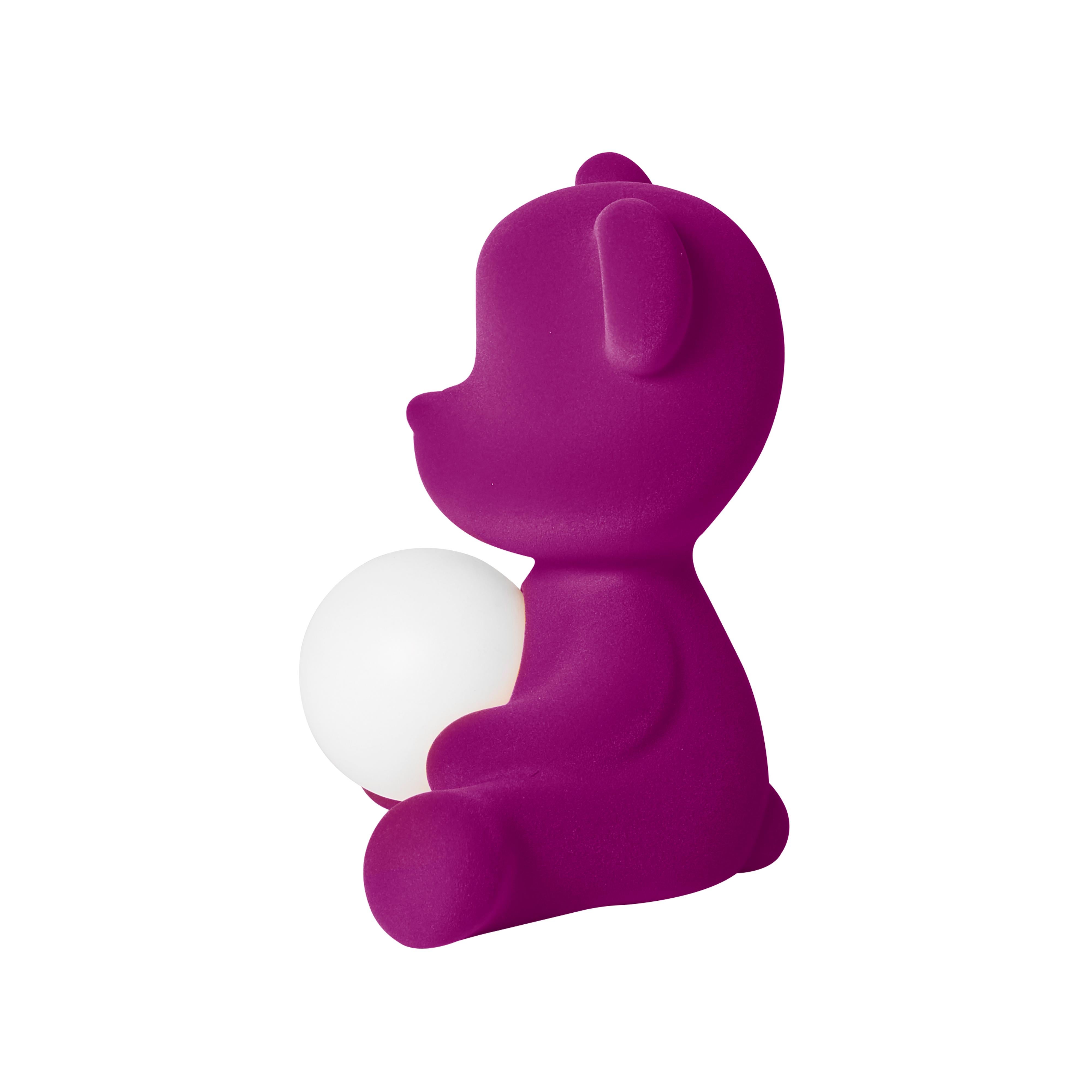 For Sale: Purple (Violet) Modern Velvet Yellow Sculptural Teddybear Table or Floor Lamp 5