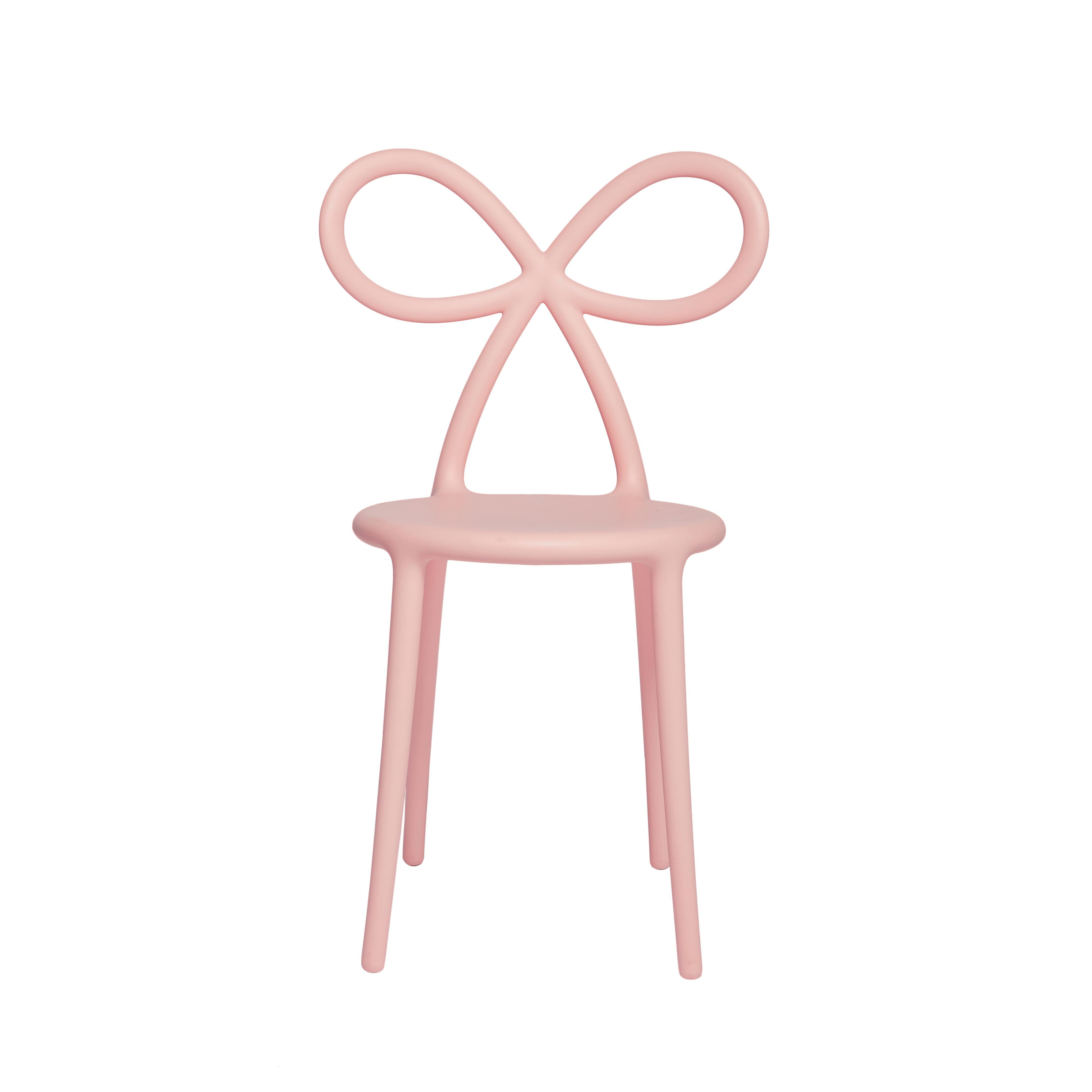 For Sale: Pink Matte Black Modern Ribbon Plastic Dining or Side Chair Set of 2